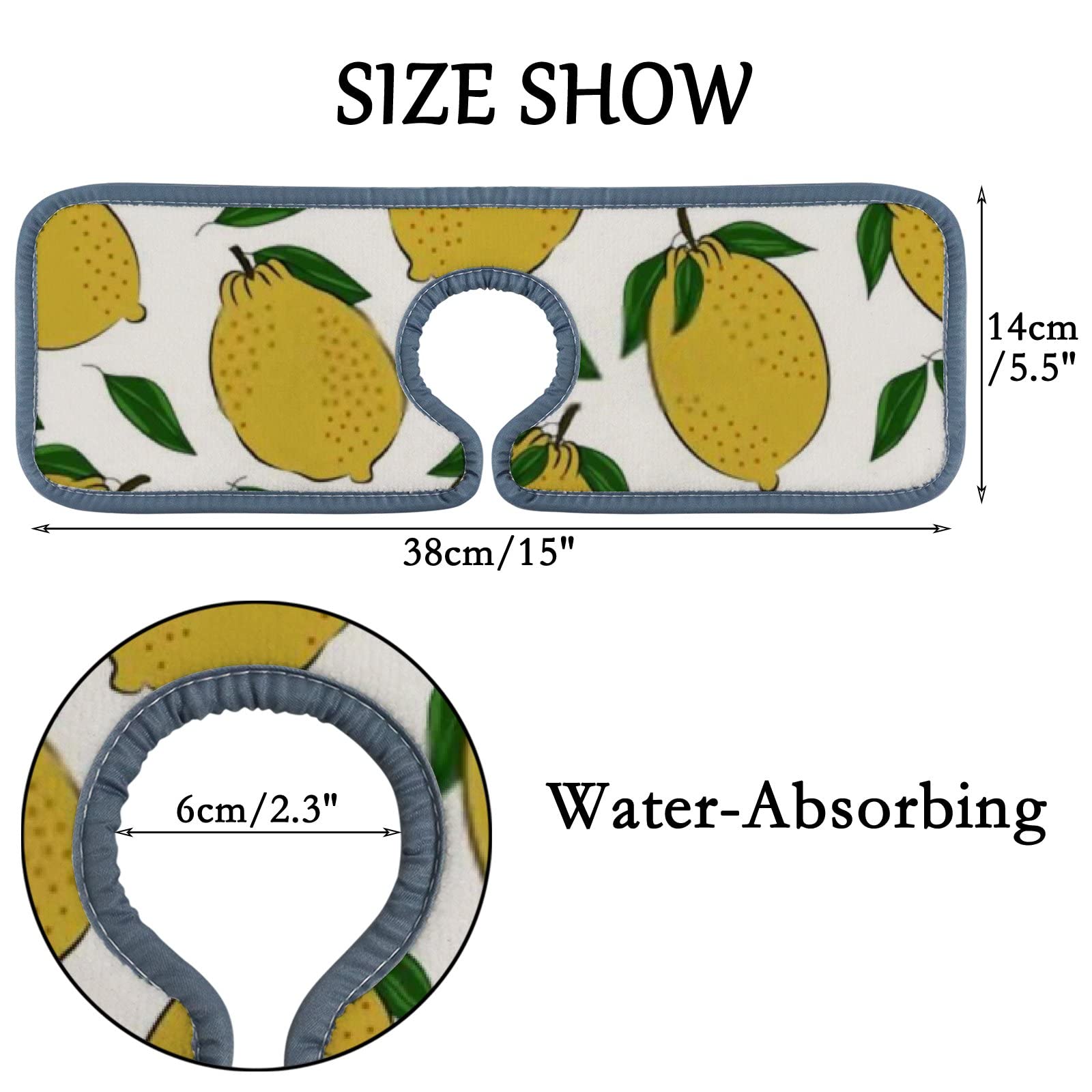 3 Pack Absorbent Kitchen & Bathroom Sink Faucet Mats - Lemon Citrus Fruit Splash Guard, Water Tap Countertop Protector, RV Stain Proof Pads for Home & Travel Use