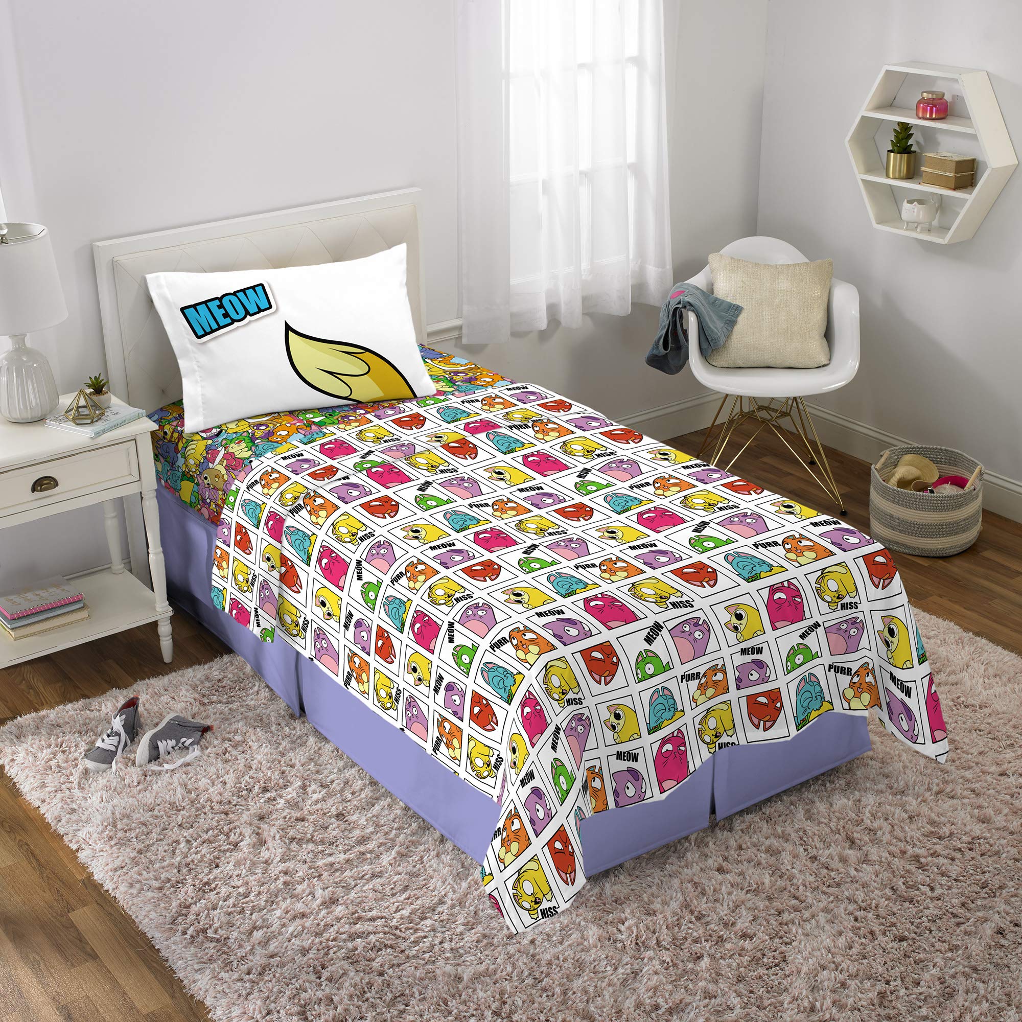 Franco Kids Bedding Sheet Set - Twin Size, Soft & Breathable Cotton, Hasbro Lost Kitties Design - Perfect for Kids' Rooms, Sleepovers & Cozy Bedtime Comfort
