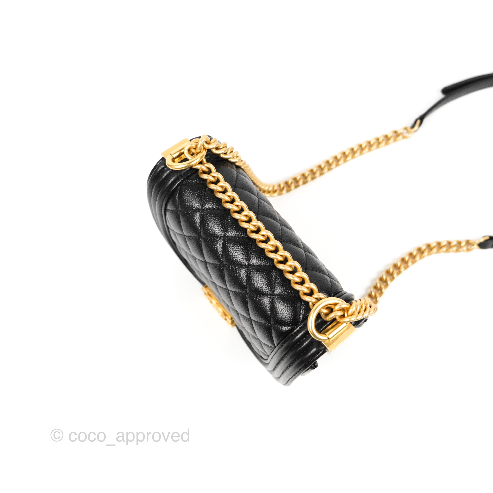 Chanel Boy Messenger Bag Black Caviar Leather with Aged Gold Hardware - Luxury Crossbody Bag for Women, Perfect for Work, Travel & Evening Events