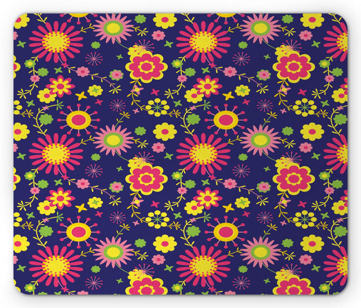 Ambesonne Floral Mouse Pad - Colorful Flowers Design on Dark Lavender, Non-Slip Rubber Base, Standard Size Rectangle Mousepad for Office & Gaming - Indigo Multicolor Home & Workspace Accessory