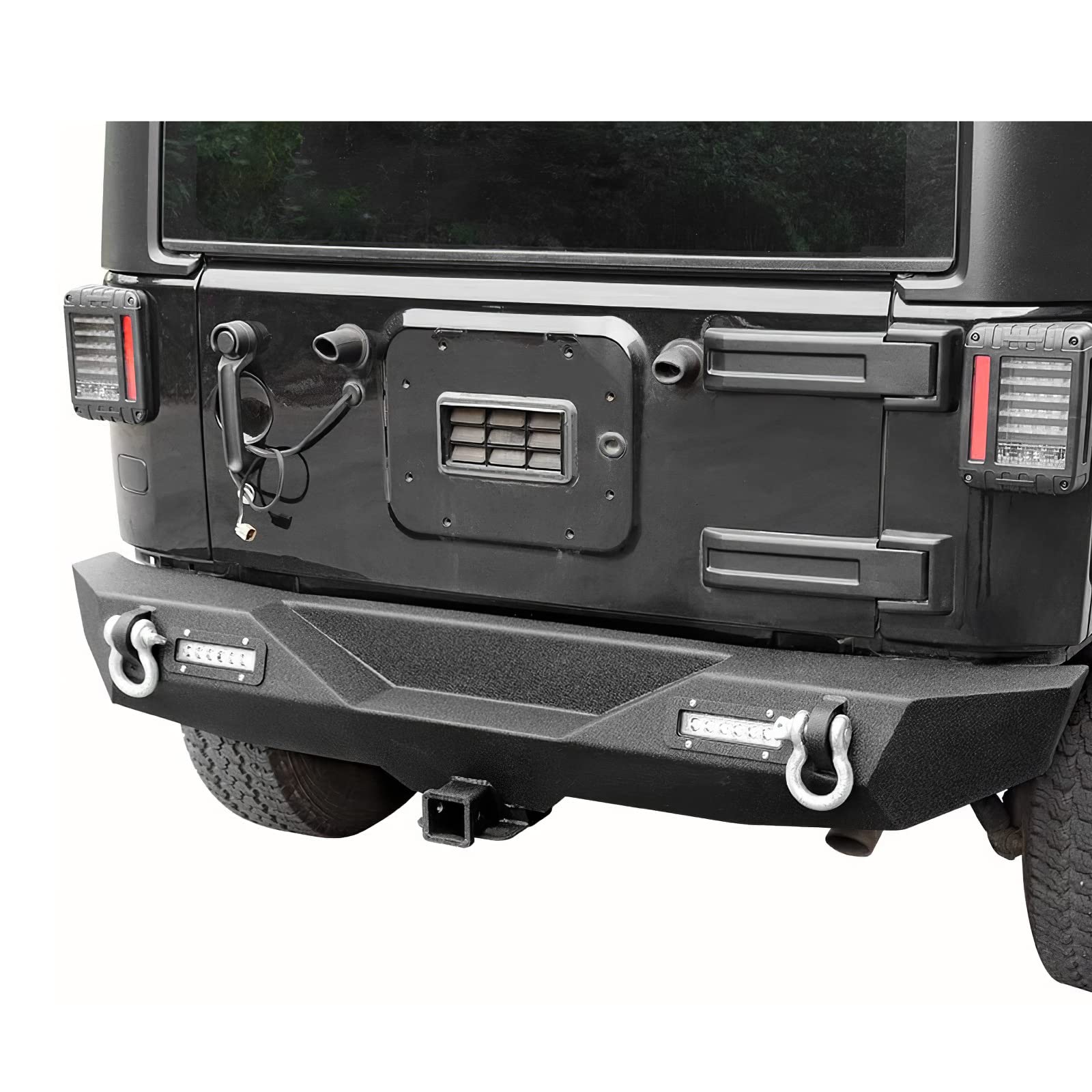 LEDKINGDOMUS Black Front & Rear Bumper with 4X LED Lights for 2007-2018 Jeep Wrangler JK & Unlimited - Winch Plate, D-Rings, 2