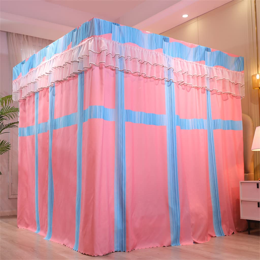 SCMTY Princess 4 Corner Post Bed Canopy - Solid Color Bed Curtain for Girls & Adults - Twin/Full/Queen/King Size Bedroom Decor - Perfect for Kids Rooms, Nursery, Master Bedroom & Wedding Decor (Stitching Color-B, King)