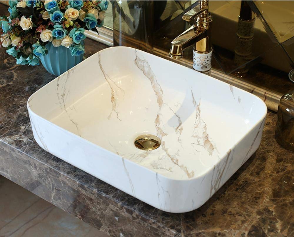 Artistic Porcelain Vessel Sink - Rectangular Ceramic Bathroom Basin for Modern Vanities