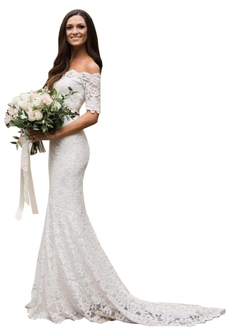 Sukleet Women's Boho Lace Two-Piece Wedding Dress with Sleeves - Elegant Mermaid Bridal Gown for Beach Weddings, Outdoor Ceremonies & Romantic Photoshoots