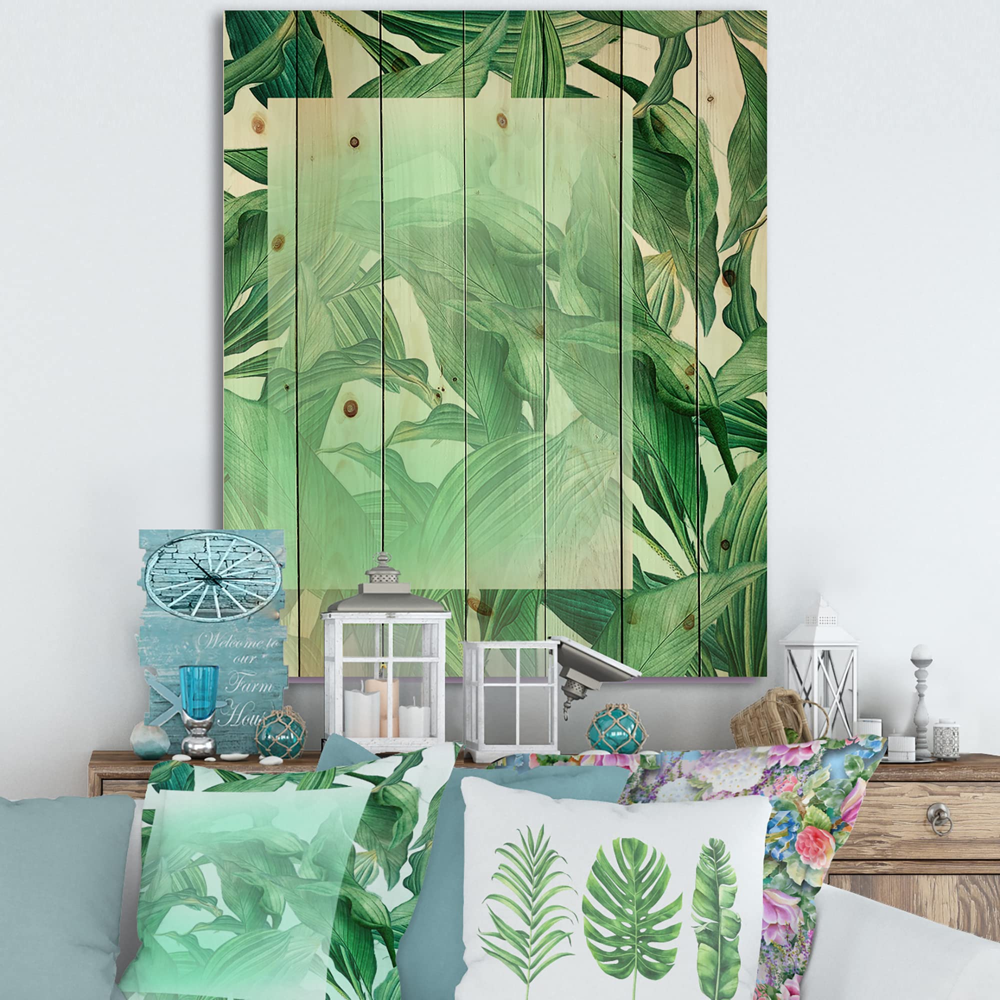 Tropical Palm Wood Wall Art - Green Leaf Decor for Coastal & Nautical Home