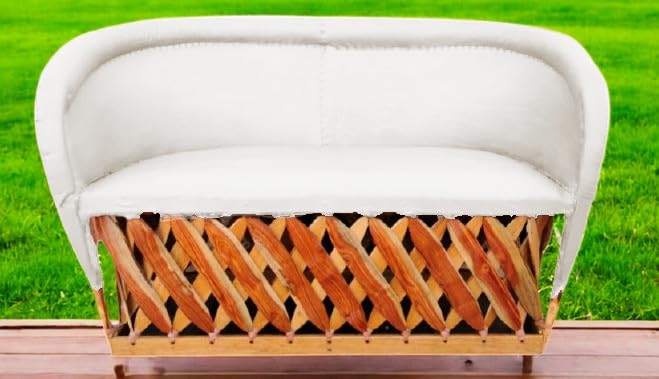 Handmade Mexican Equipal Love Seat in White - Traditional San Jose Style Furniture for Home, Garden, Office & Commercial Spaces | Perfect for Living Rooms, Bedrooms, Restaurants, Hotels and Beach Resorts