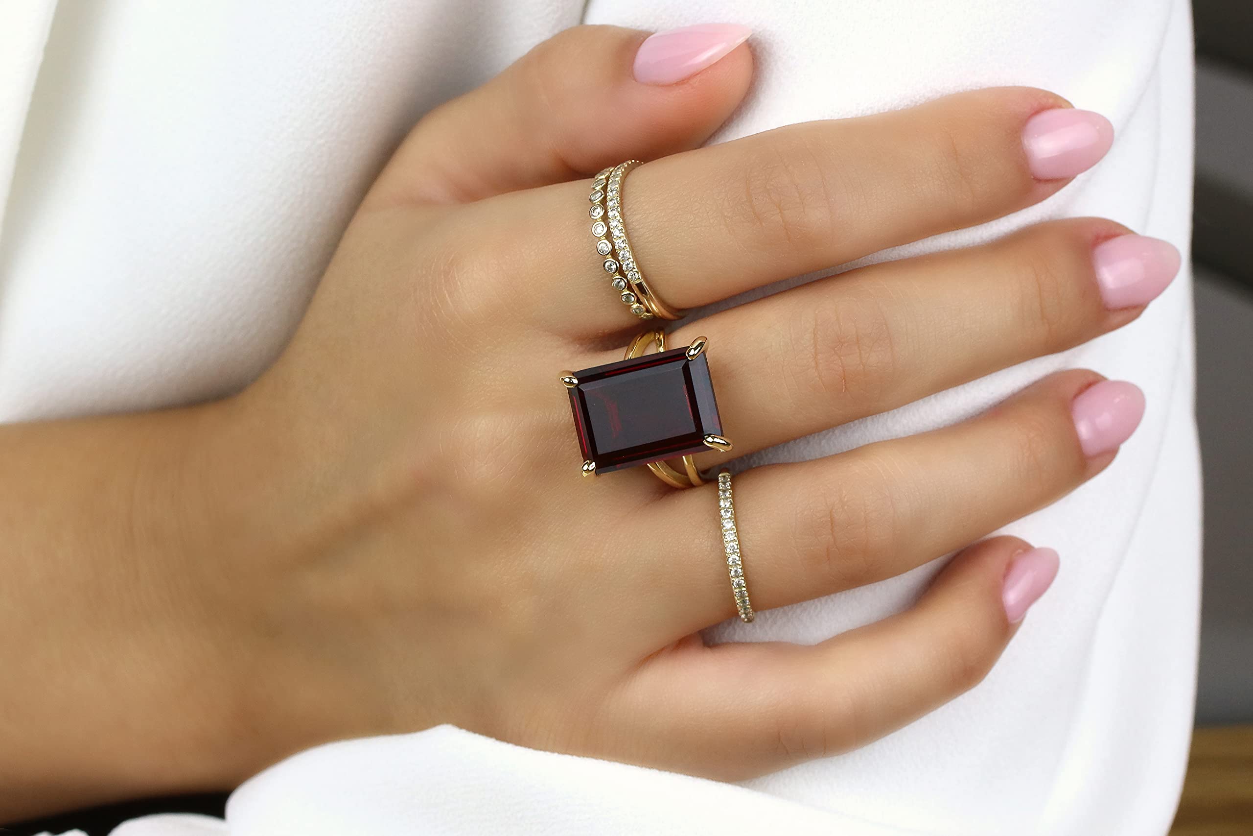 Bold Garnet Sterling Silver Rectangle Statement Ring - Fashion Jewelry for Women, Birthstone Ring, Large Size - Perfect for Birthday, Engagement, Anniversary Gifts - Elegant for Parties, Date Nights & Special Occasions
