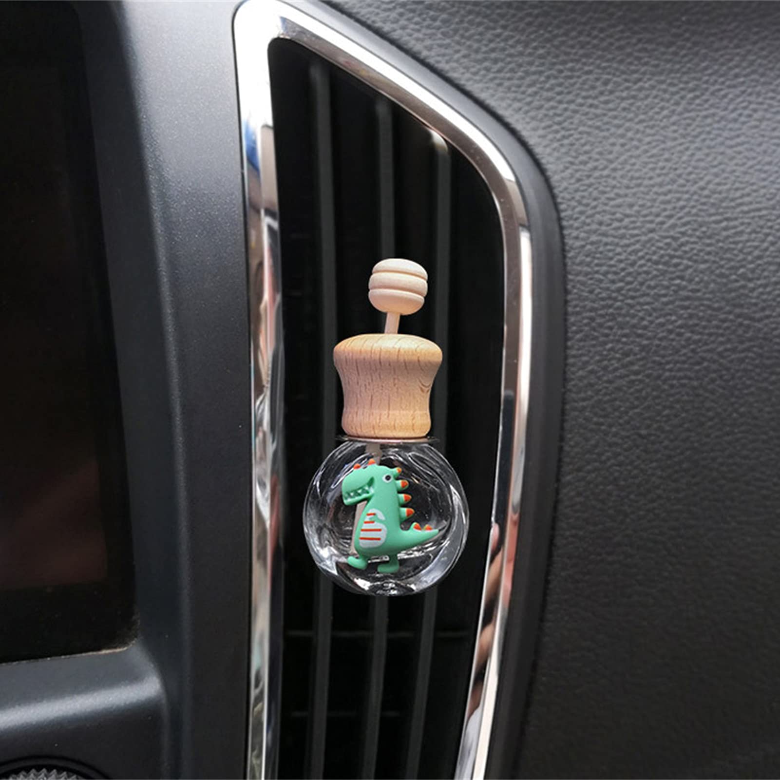 Premium Car Air Freshener Set - 2 Pack Bottle-Shaped Glass Vent Clips with Natural Wood Lid | Easy Install Car Perfume Diffuser | Bee Design Interior Accessories | Perfect for Sedans, SUVs & Office Spaces