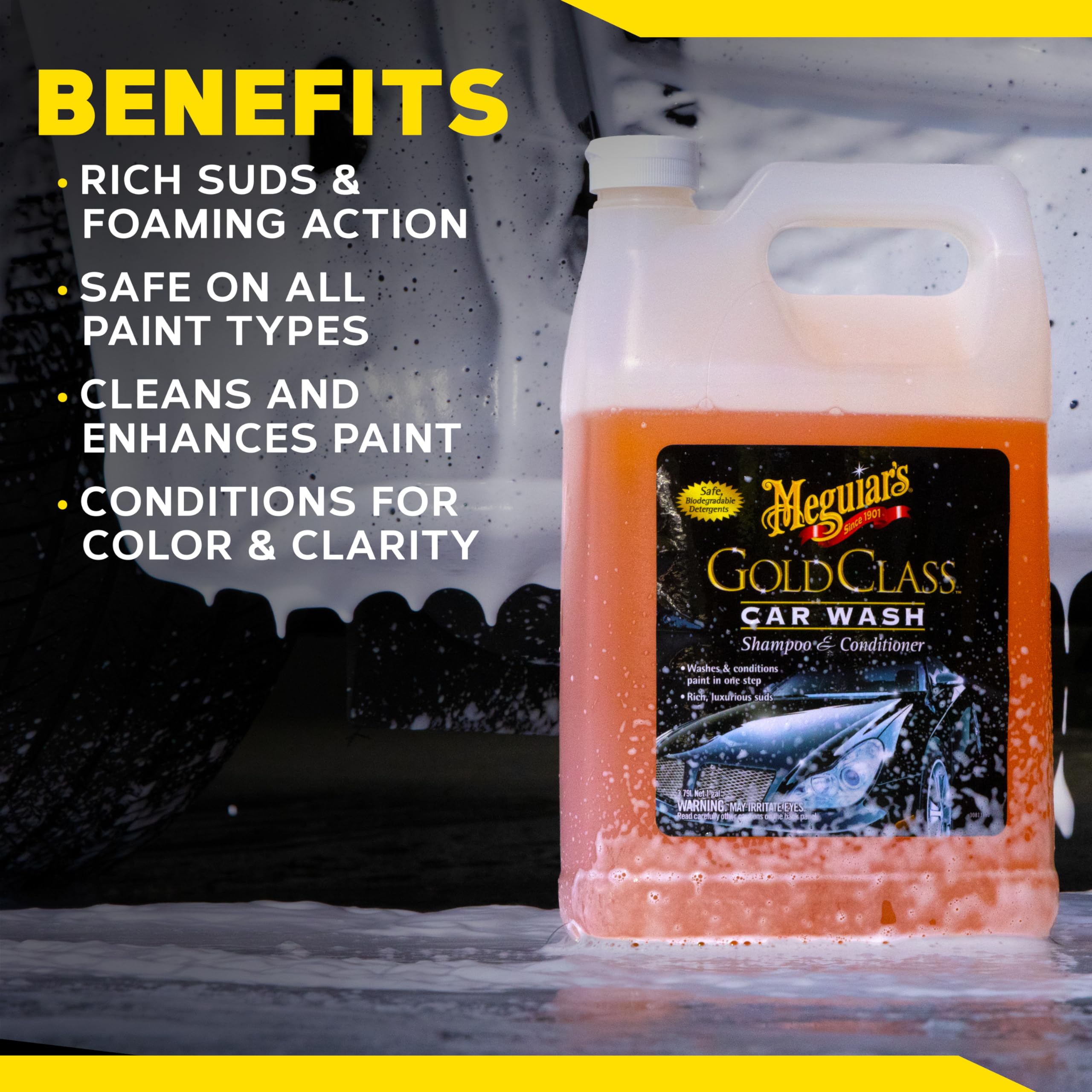 Meguiar's Gold Class Car Wash Soap - Premium Foaming Car Shampoo for Deep Cleaning & Shine (1 Gallon) - Ideal for Cars, Trucks, SUVs & Motorcycles