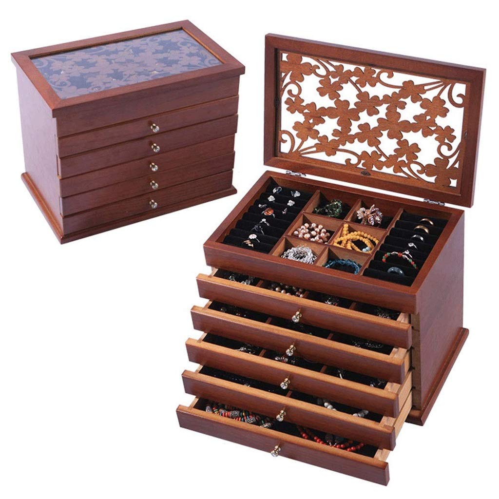 SHYPT Jewelry Box - Large Necklace & Ring Storage Organizer - Synthetic Leather Jewelry Cabinet with Mirror - Perfect Gift Case for Women (Style 4) | Great for Bedroom Vanity, Travel & Jewelry Organization