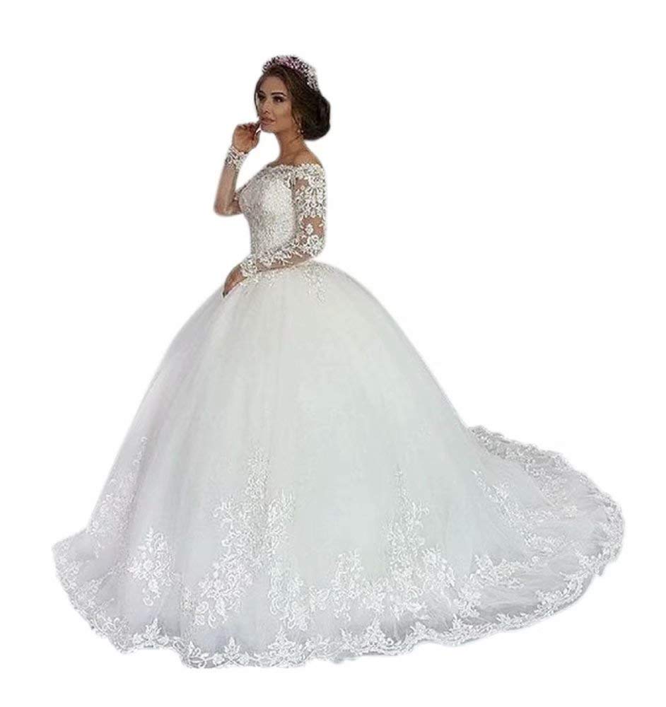 Andybridal Women's Elegant Lace Tulle Wedding Dress Ball Gown for Bride 2022 Plus Size Bridal Gowns - Perfect for Church Weddings, Beach Ceremonies and Formal Receptions