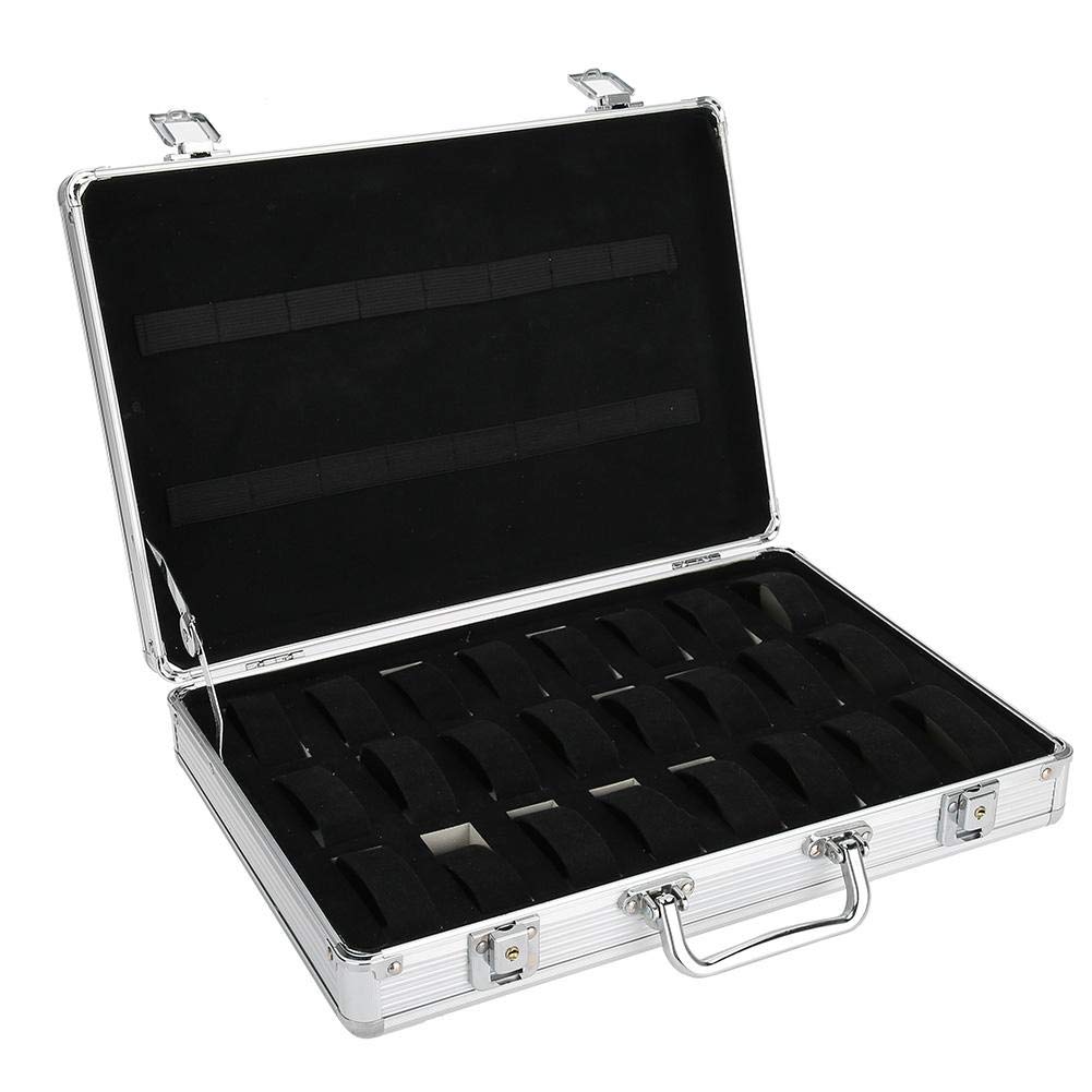 24-Grid Aluminum Alloy Watch Storage Case with Lock - Jewelry & Watch Organizer for Travel & Display