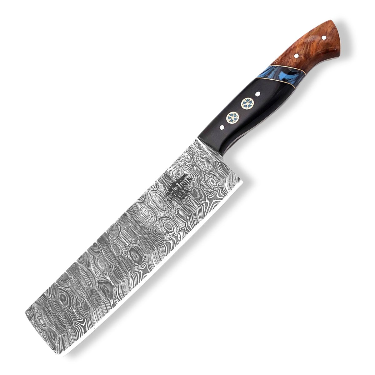 Premium Damascus Steel Nakiri Knife - Handcrafted Rosewood & Resin Handle - Japanese Vegetable Knife for Professional Chefs & Home Cooking - Perfect for Chopping, Slicing & Dicing Vegetables