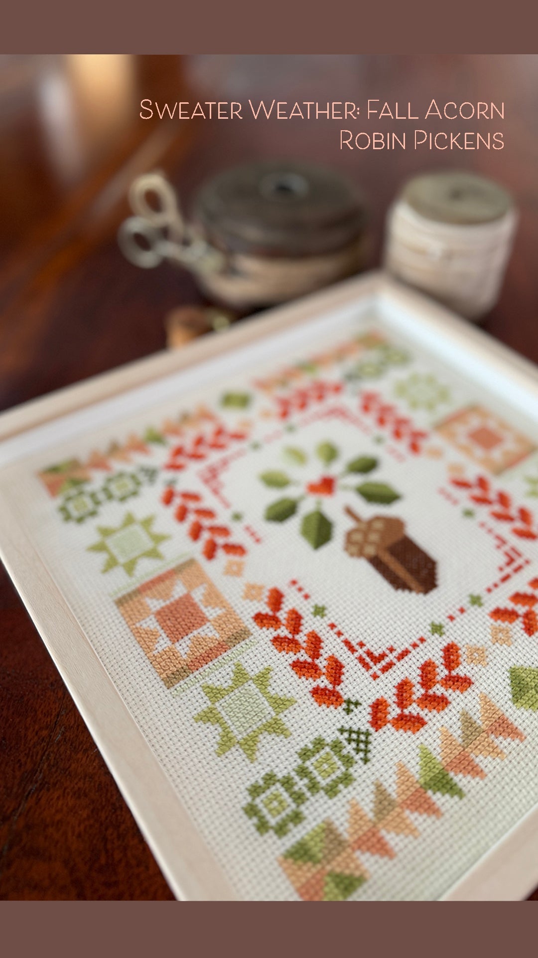 Fall Acorn Cross Stitch Pattern - Cozy Sweater Weather Embroidery Kit for Autumn Home Decor & DIY Gifts