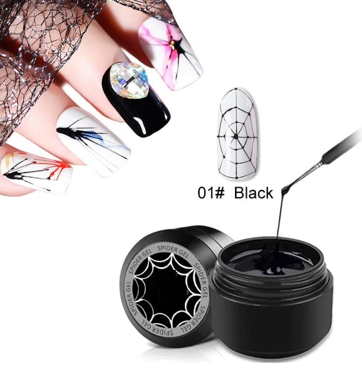 D.B.Z. Black Spider Gel Polish Kit - UV LED Nail Art Paint for Spider Web Design, Black & White Gel Polish Set - Perfect for Halloween, Gothic, and Creative Nail Designs