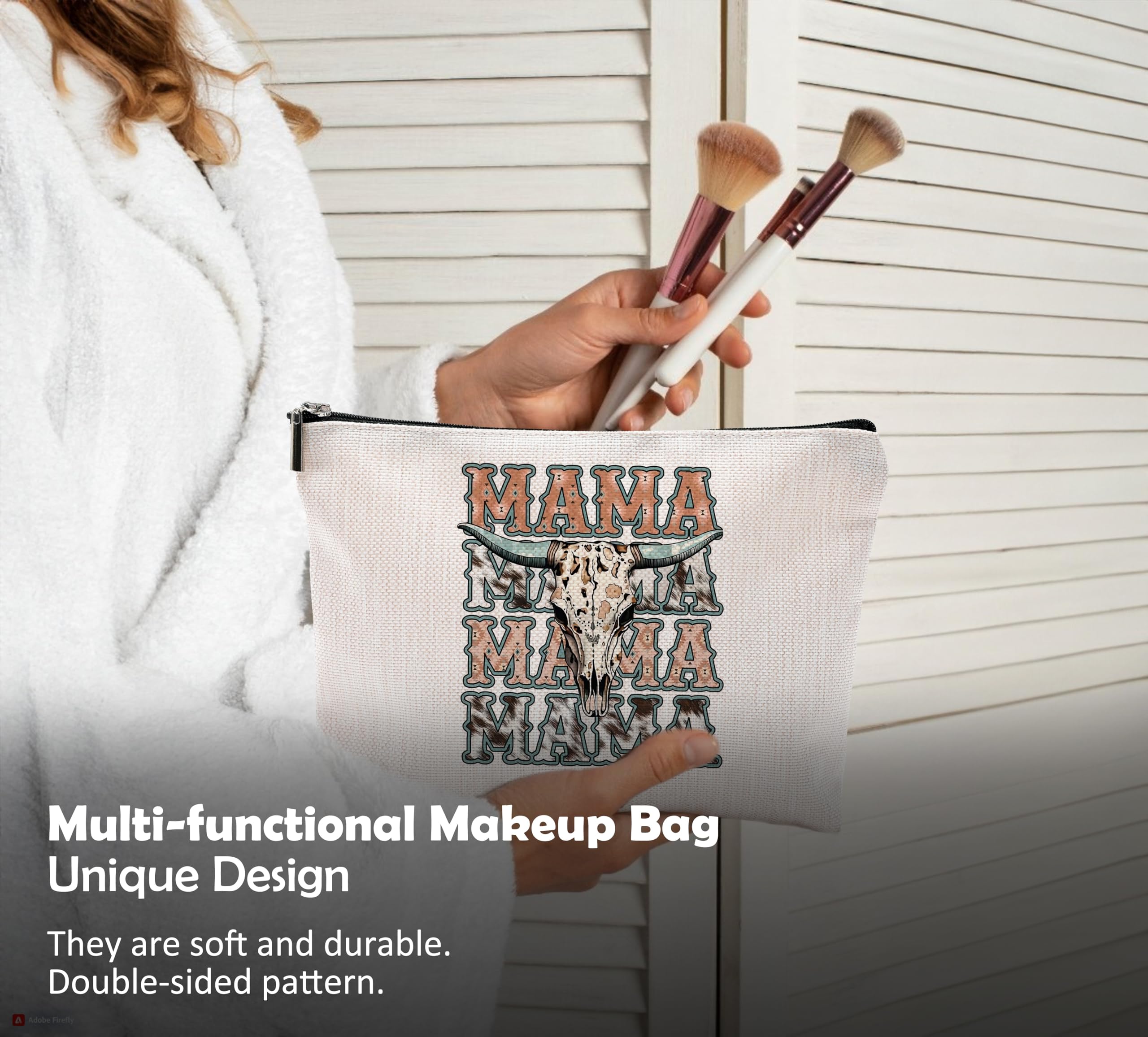 Western Mama Makeup Bag - Zippered Cosmetic Pouch for Women | Perfect Mama Birthday Gift, Travel & Everyday Use | Western Themed Accessories