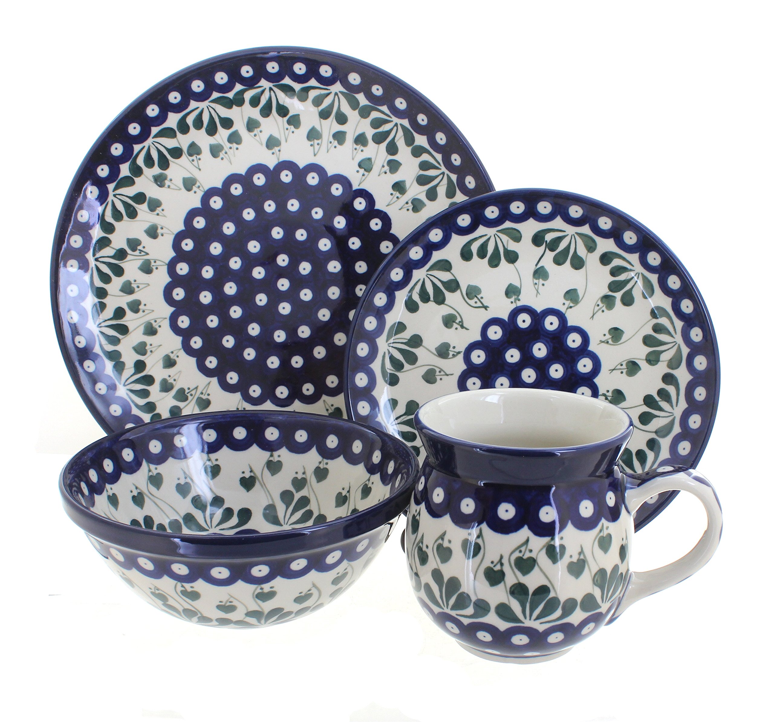 Blue Rose Polish Pottery Alyce 16-Piece Dinner Set - Elegant Stoneware Dinnerware for Family Gatherings & Special Occasions
