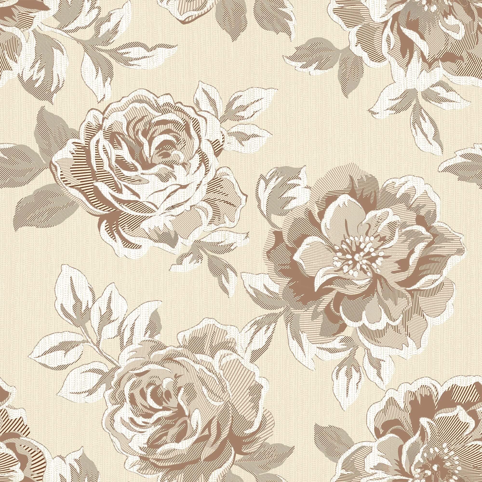 Brown and Beige Floral Peel and Stick Removable Wallpaper - Self-Adhesive Decorative Wall Covering for Bedroom, Living Room, Nursery, and Office Decor