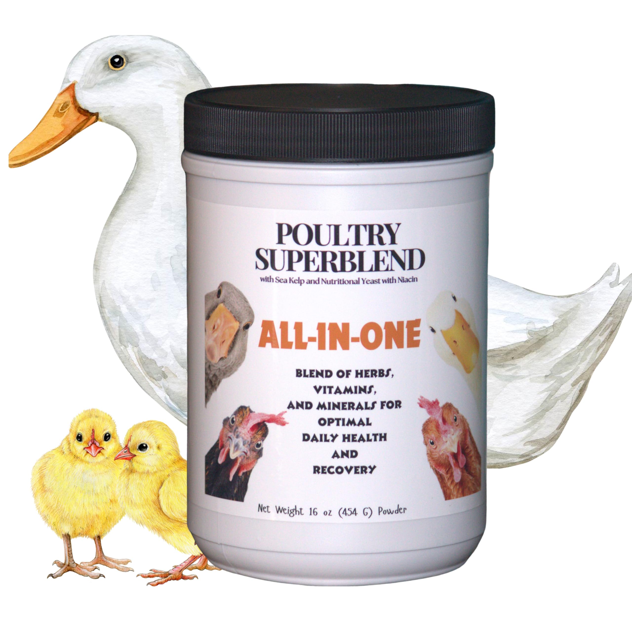 Premium Poultry Superblend with Nutritional Yeast, Niacin, Sea Kelp, Herbs & Vitamins - Duck & Chicken Supplement for Niacin Deficiency & Immune Support - Ideal for Backyard Flocks, Duck Health & Chicken Wellness