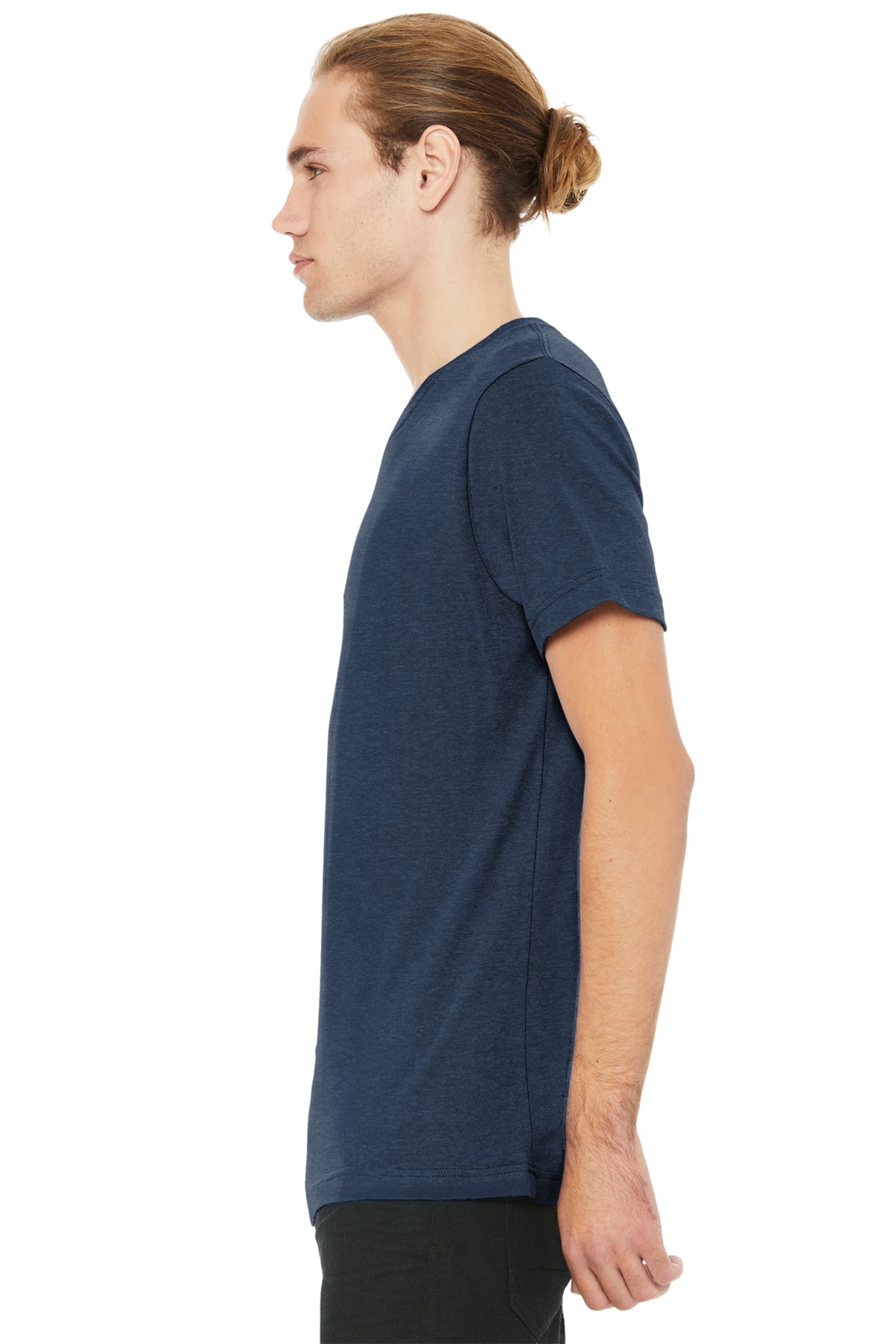 Bella Canvas Unisex Heather V-Neck T-Shirt - Soft Cotton Jersey Tee for Men & Women - Navy Blue - Perfect for Casual Wear, Layering & Everyday Comfort
