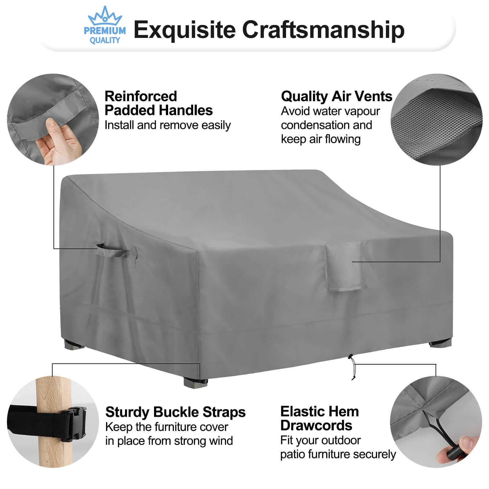 Outdoor Waterproof 3-Seater Patio Couch Cover - UV Resistant Heavy Duty Sofa Furniture Protector for Outdoor Use, 88