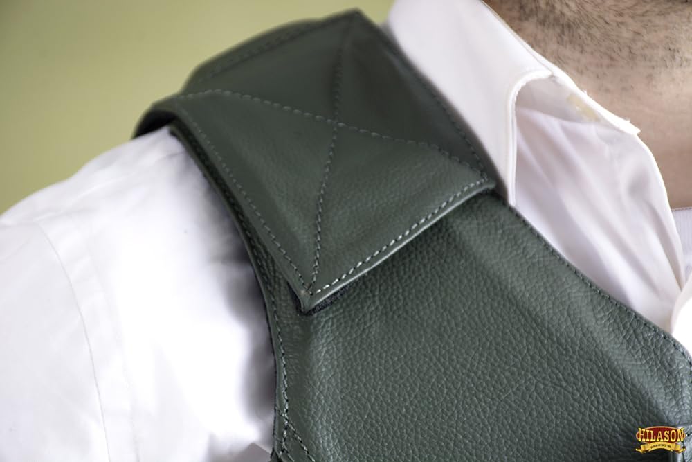 HILASON Safety Bull Riding Vest - Protective Leather Hunter Green Equestrian Vest for Men & Women | Rodeo, Bull Riding, Horseback Riding & Equestrian Sports Safety Gear