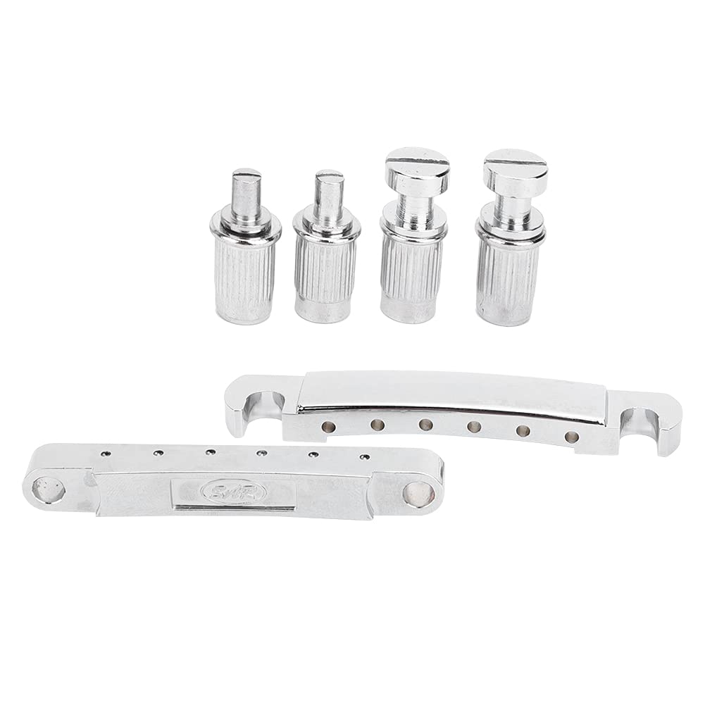 Electric Guitar Fixed Bridge with Roller Saddle - Silver Replacement Bridge for Guitar Parts (Includes 4 Screw Rods) - Perfect for Guitar Upgrades & DIY Repairs
