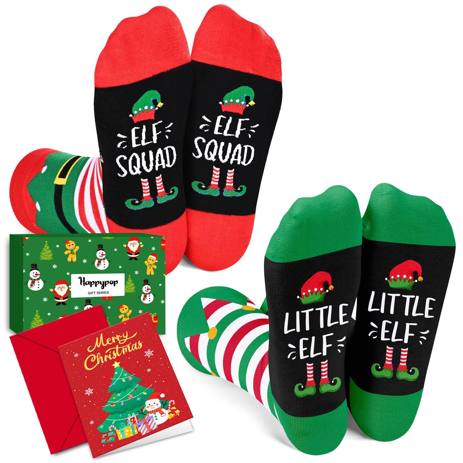 HappyPop Christmas Stocking Stuffer Socks for Kids - Fun Elf & Dinosaur Holiday Socks for Boys & Girls Ages 2-12 - Perfect Gift with Greeting Card for Christmas Morning, School Parties & Family Gatherings
