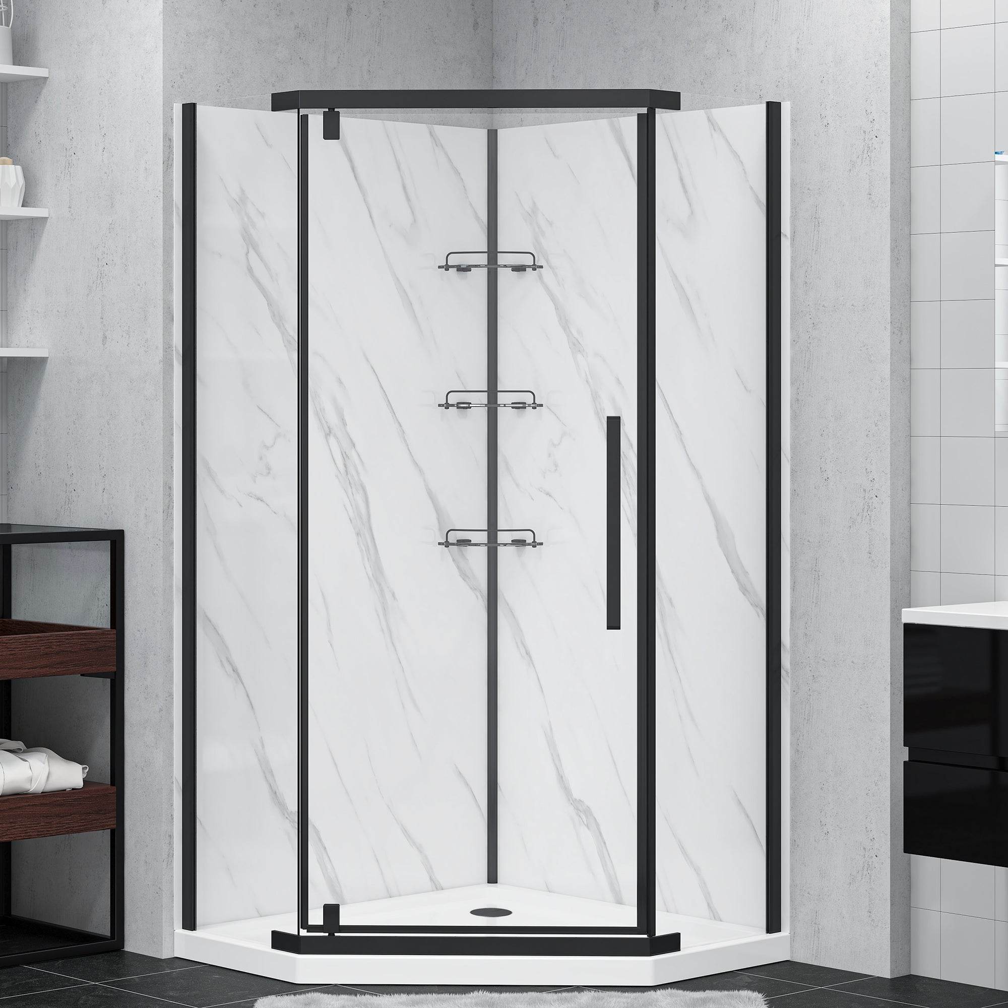 Capri Neo Angle Shower Kit - Black, Chrome & Brushed Nickel Finish | Modern Bathroom Fixture for Walk-In Showers & Spa-Like Experience