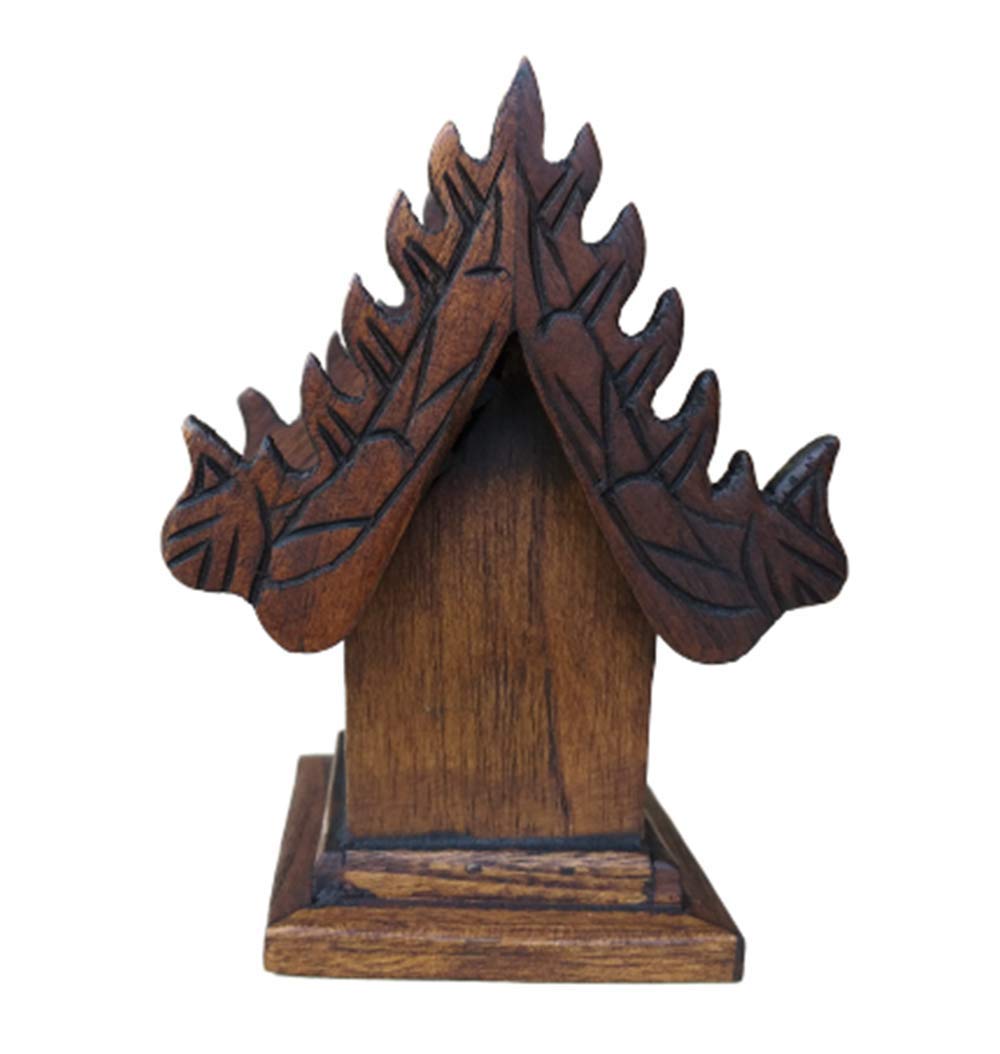 Handmade Teak Wood Mini Temple Tabletop Thai Small Buddha Buddhist Spirit House SanPraPhum - Home Altar Decor, Meditation Gift, Asian Spiritual Decor for Office & Living Room