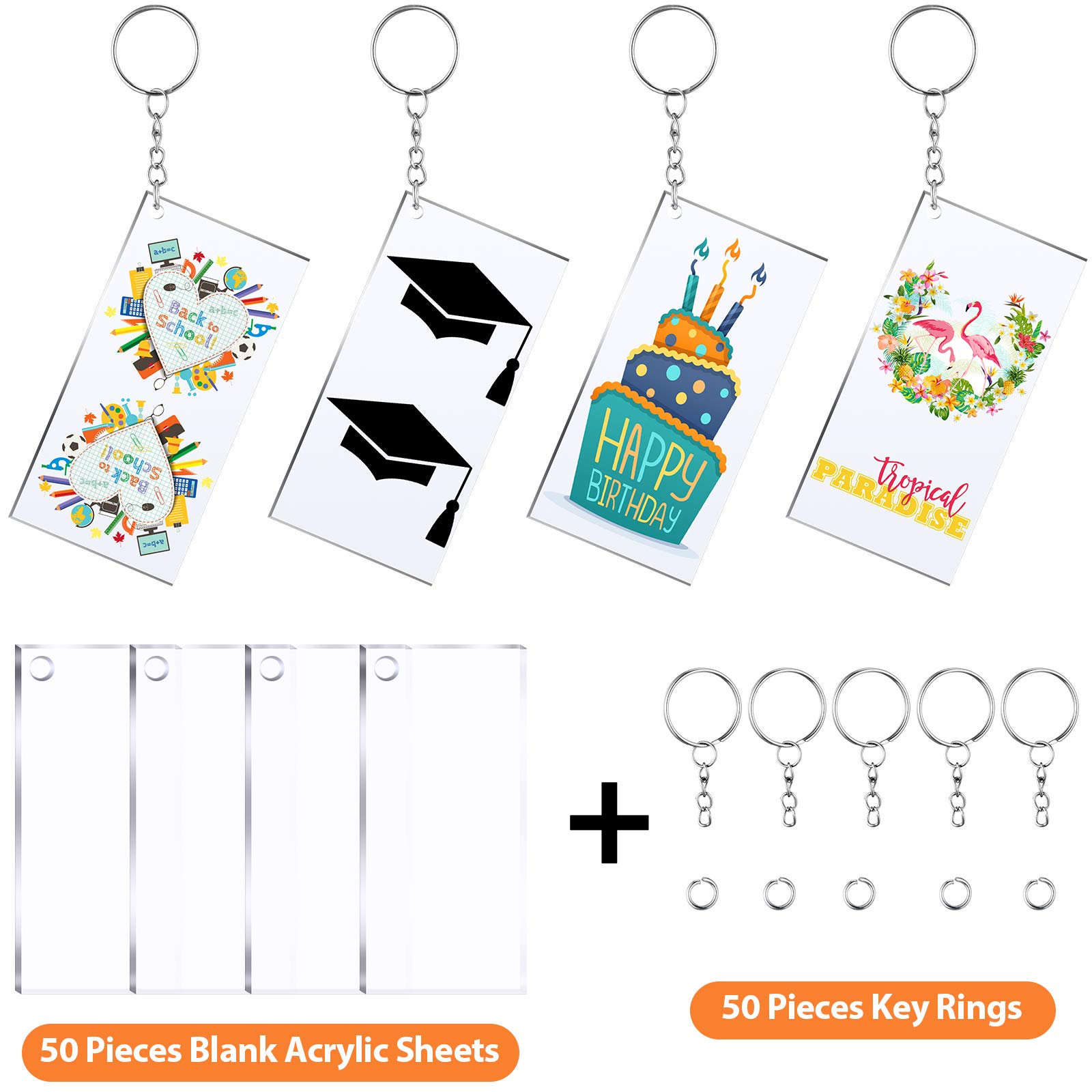 Yaomiao 12-Piece Clear Acrylic Blank Keychain Set for DIY Vinyl Crafts - Rectangle Keychains with Key Rings, Precut Transparent Discs for Custom Song Charms, Perfect for Personalized Gifts & Craft Projects