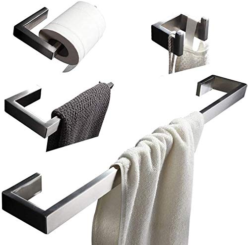 Modern Brushed Nickel Stainless Steel Wall Mounted Towel Rack Set - 4 Piece Bathroom Hardware for Shower, Lavatory & Home Decor | Durable & Stylish Storage Solution for Towels, Robes & Bath Accessories