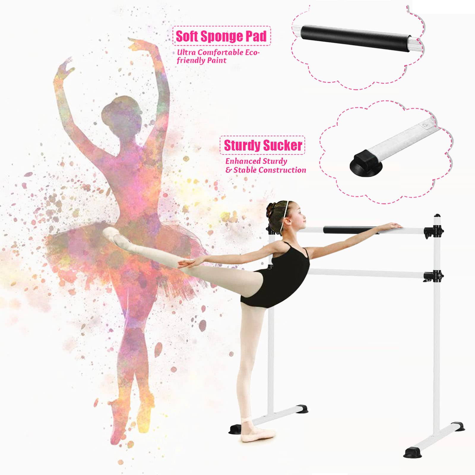 Adjustable Height Portable Freestanding Ballet Barre for Kids - Lightweight Dance Bar Perfect for Home Gym, Studio, Ballet, Pilates, Stretch & Fitness Training - Ideal for Dance Practice, Exercise & Flexibility Workouts