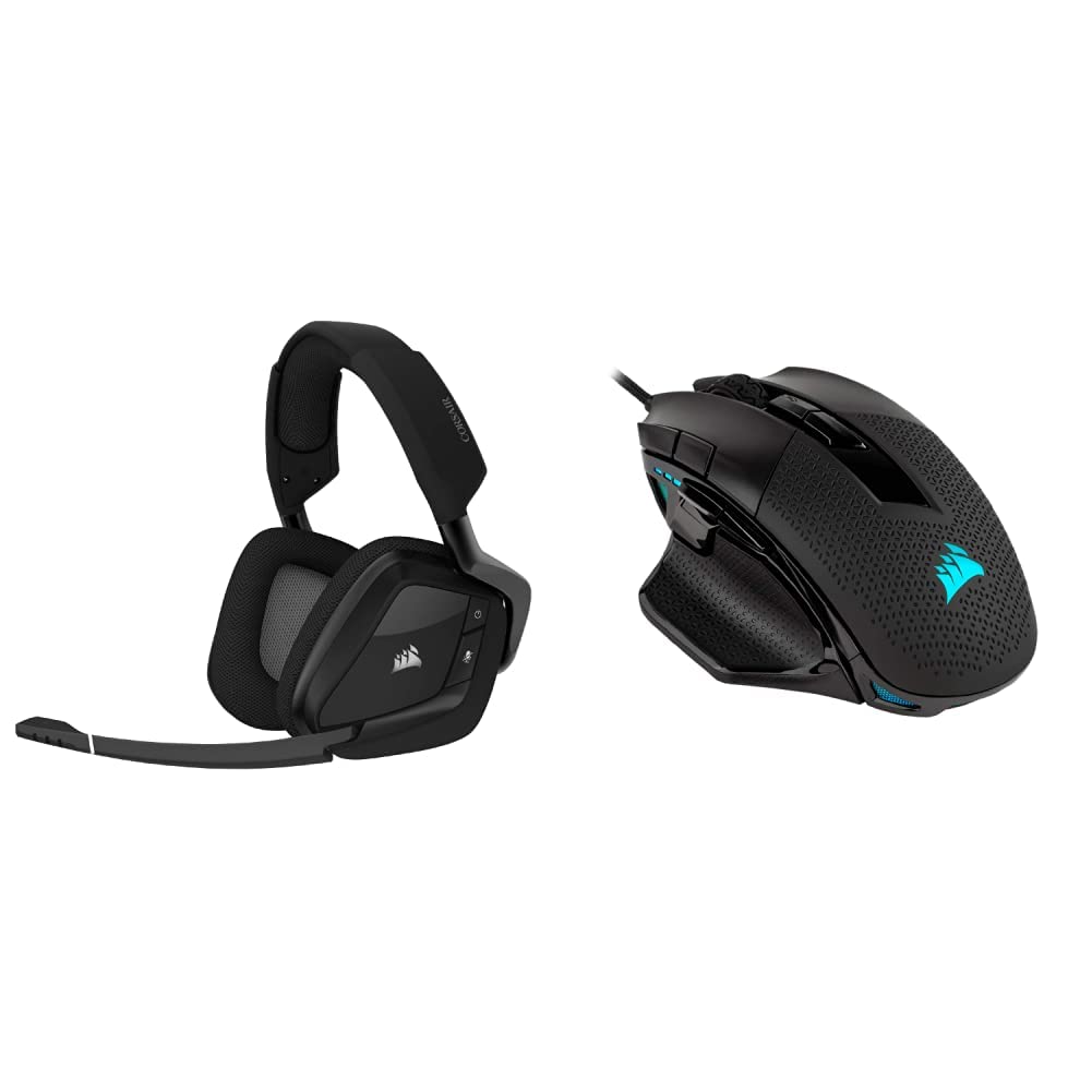 Corsair Void Elite Wireless On-Ear Gaming Headphones with Mic - Carbon & Corsair CH-9306011-NA 10-Button RGB Gaming Mouse - Black | Perfect for PC Gaming, Streaming & Esports