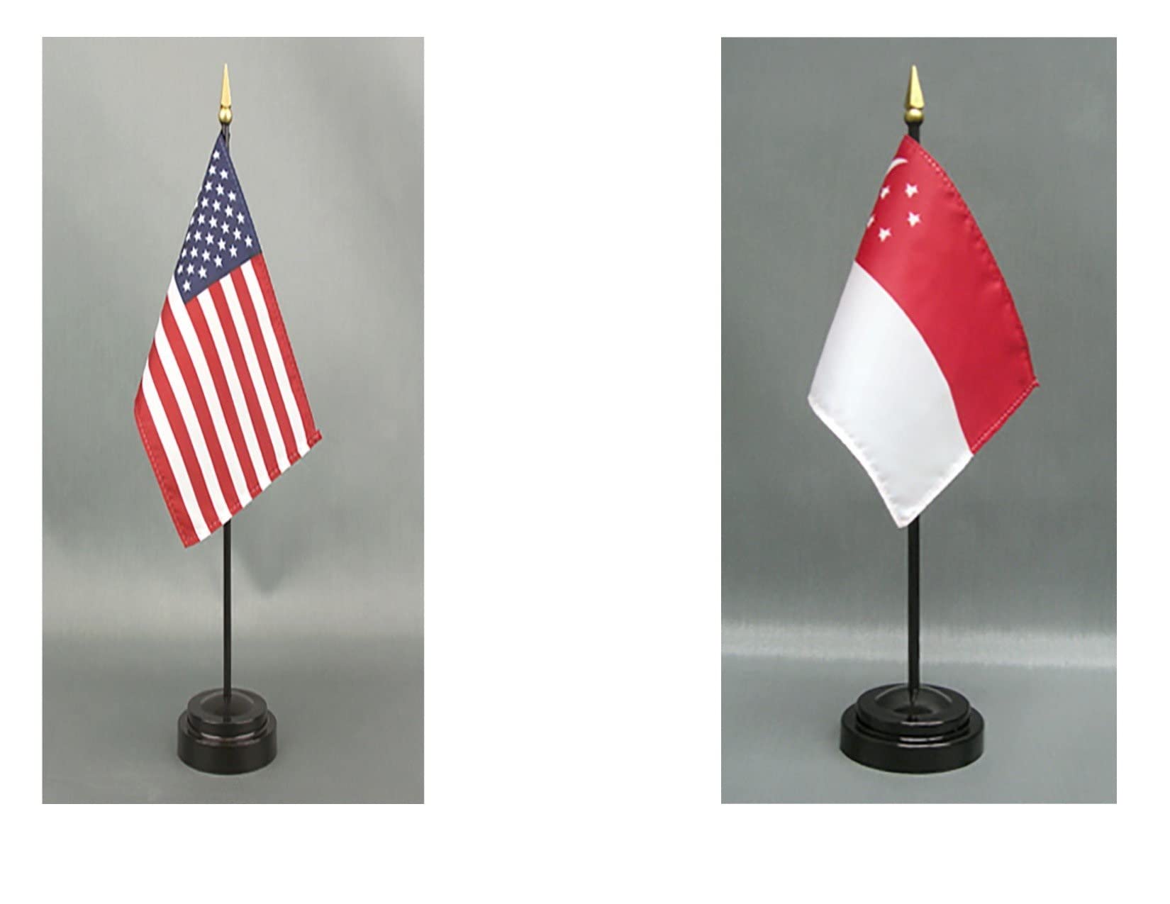 American Made Rayon 4x6 inch Singapore Desk Flag Set with 2 Stands - Mini US & Country Flags for Office Desk, Hand Waving Table Decor - Perfect for International Events, Business Meetings & Patriotic Displays