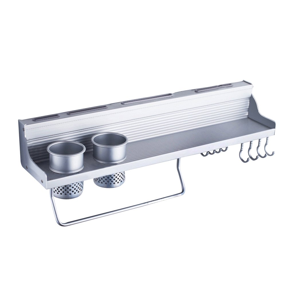 DOITOOL Wall-Mounted Aluminum Kitchen Spice Rack - Space Saving Pot Pan Organizer with Hooks for Utensils & Cookware Storage - Perfect for Small Kitchens, Pantry Organization & Cooking Essentials