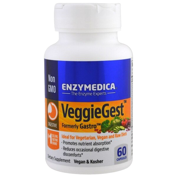 Enzymedica VeggieGest Digestive Enzymes - 60 Capsules for Better Digestion of Vegetables & Plant-Based Foods | Supports Gut Health & Nutrient Absorption