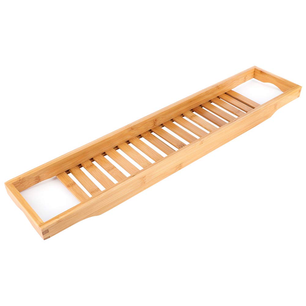 Uxsiya Bamboo Bathtub Tray with Wine Glass Holder - Eco-Friendly Bath Caddy for Relaxing Baths, Spa Days & Reading in Tub - Over the Tub Storage Rack for Bath Essentials