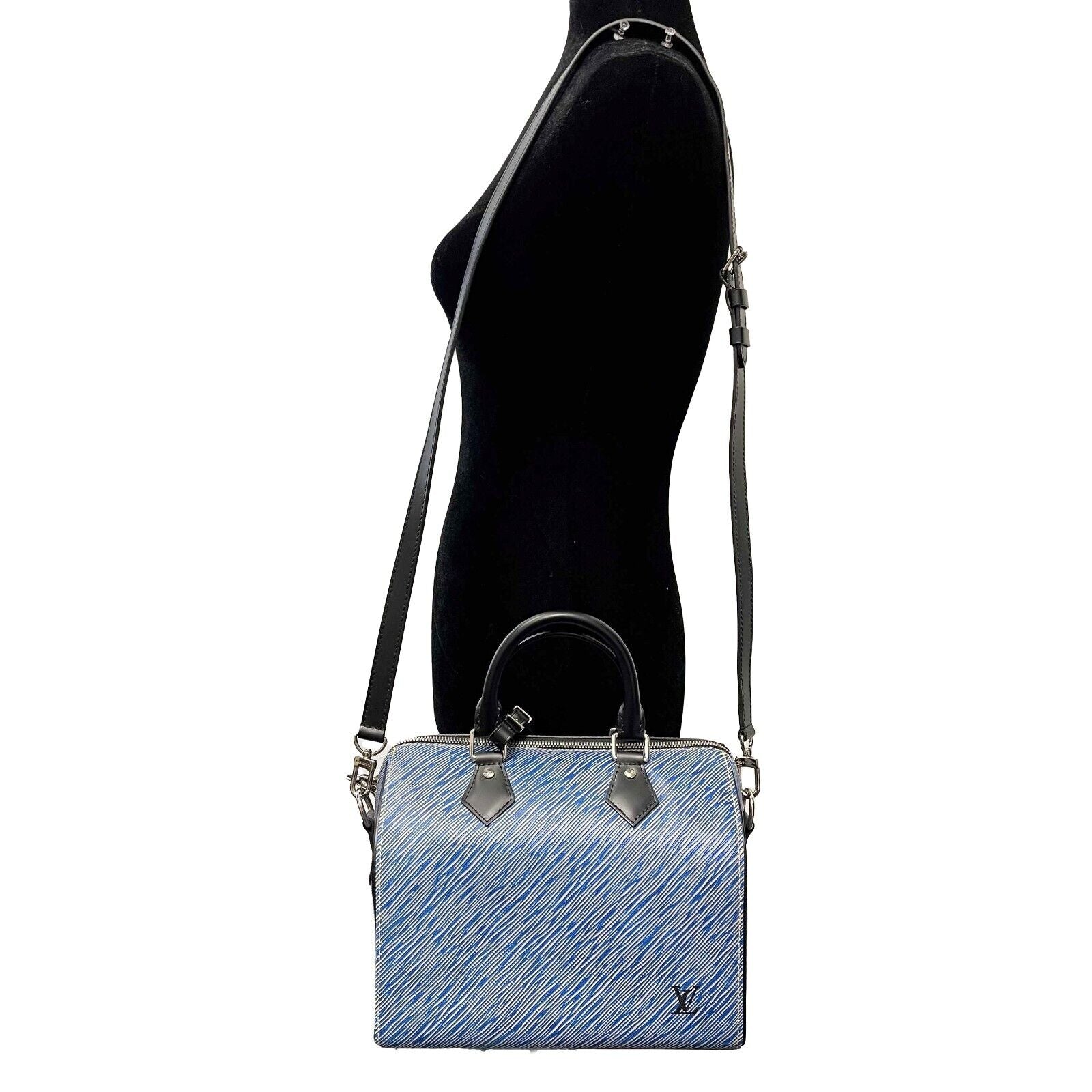 Louis Vuitton Speedy Bandouliere 30 Blue Epi Leather Crossbody Bag with Adjustable Strap - Perfect for Work, Travel & Everyday Use