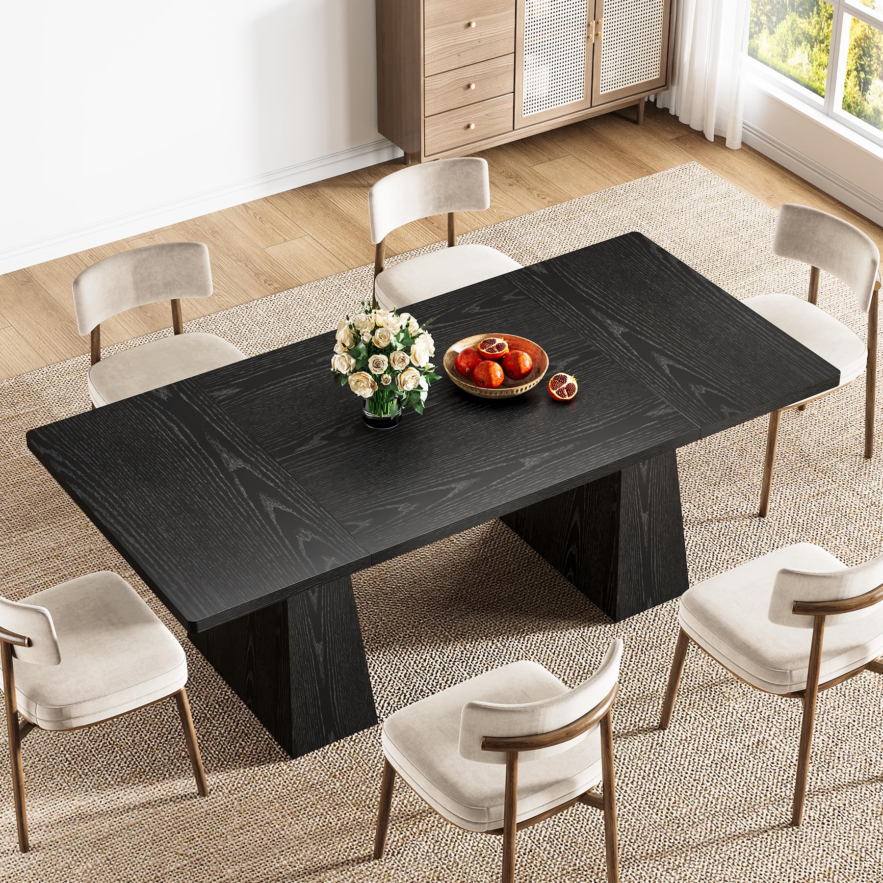 Tribesigns 63-Inch Modern Black Rectangular Dining Table with Sturdy Tapered Legs, Large Tabletop for 4-6 People, Perfect for Dining Room, Kitchen, Living Room, and Home Office