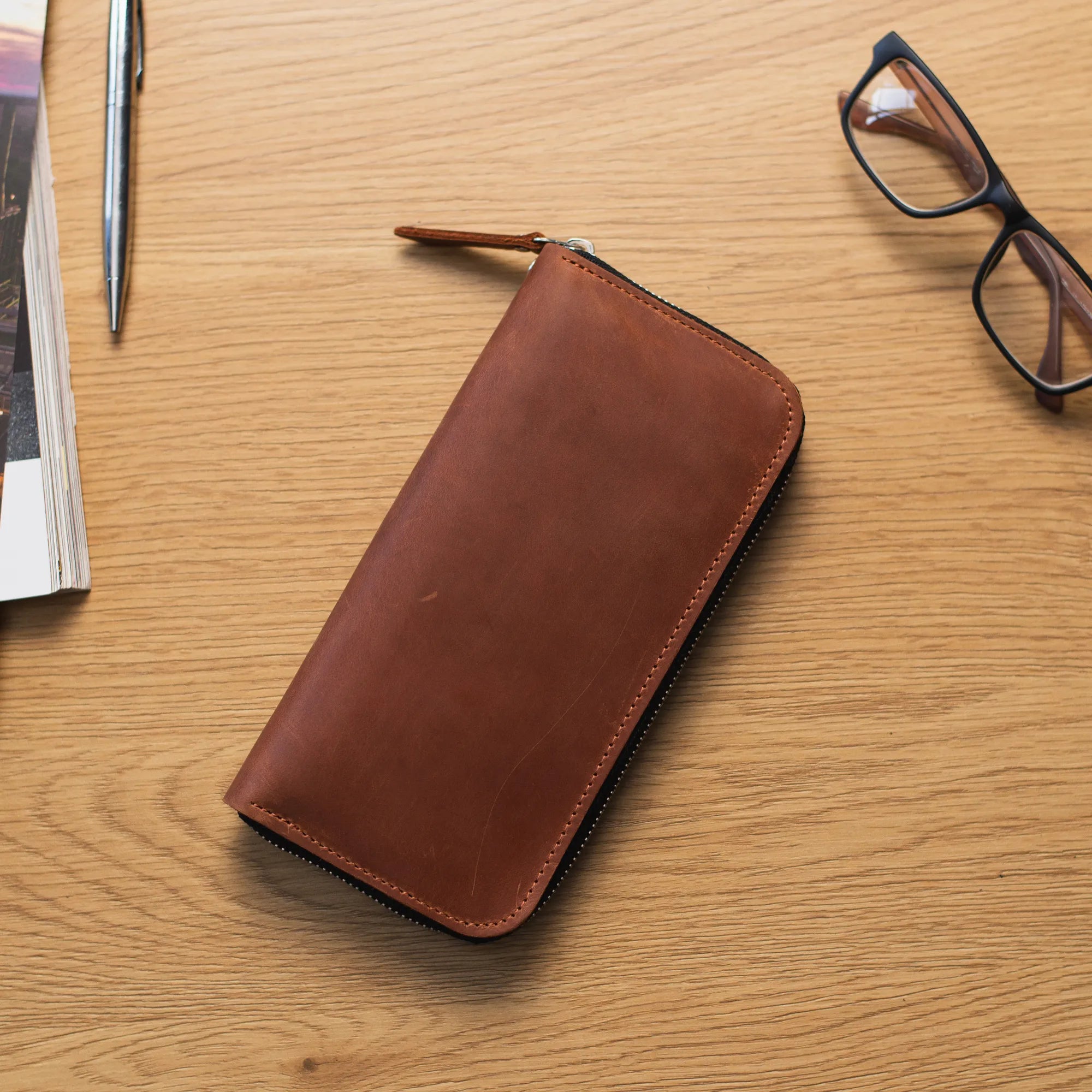 Lagom Long Zippered Wallet for Men & Women - Slim RFID Blocking Leather Bifold Wallet with Multiple Card Slots - Perfect for Travel, Business & Everyday Use