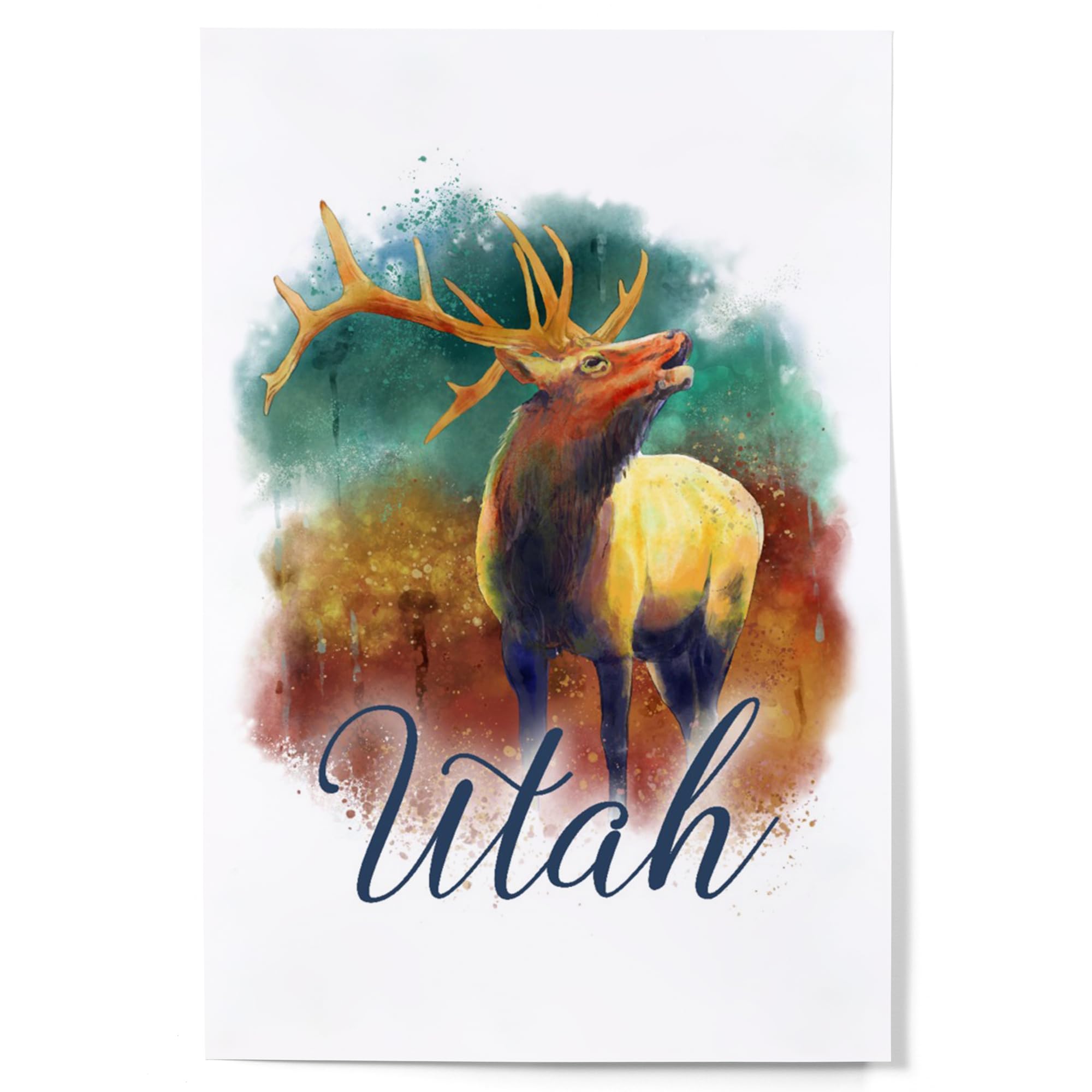 Lantern Press 12x18 Inch Watercolor Art Print - Majestic Elk in Utah Landscape - Premium Wall Decor for Living Room, Bedroom & Office