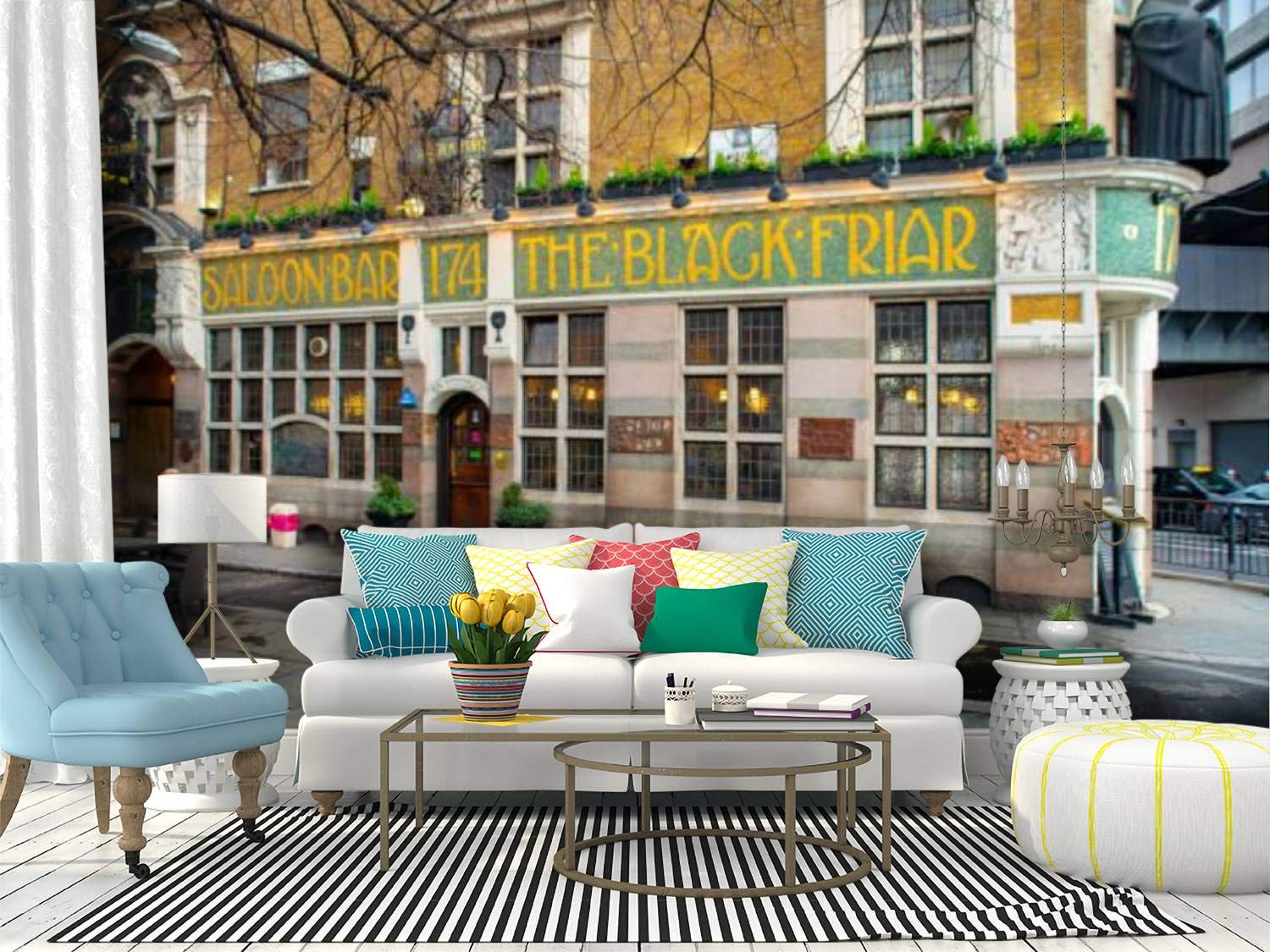 RECETHROWS Peel and Stick Wallpaper - The Black Friar Pub in Clerkenwell London Mural - Self-Adhesive Removable Vinyl Wall Sticker for Home Decor | Perfect for Living Room, Bedroom, or Office Accent Wall