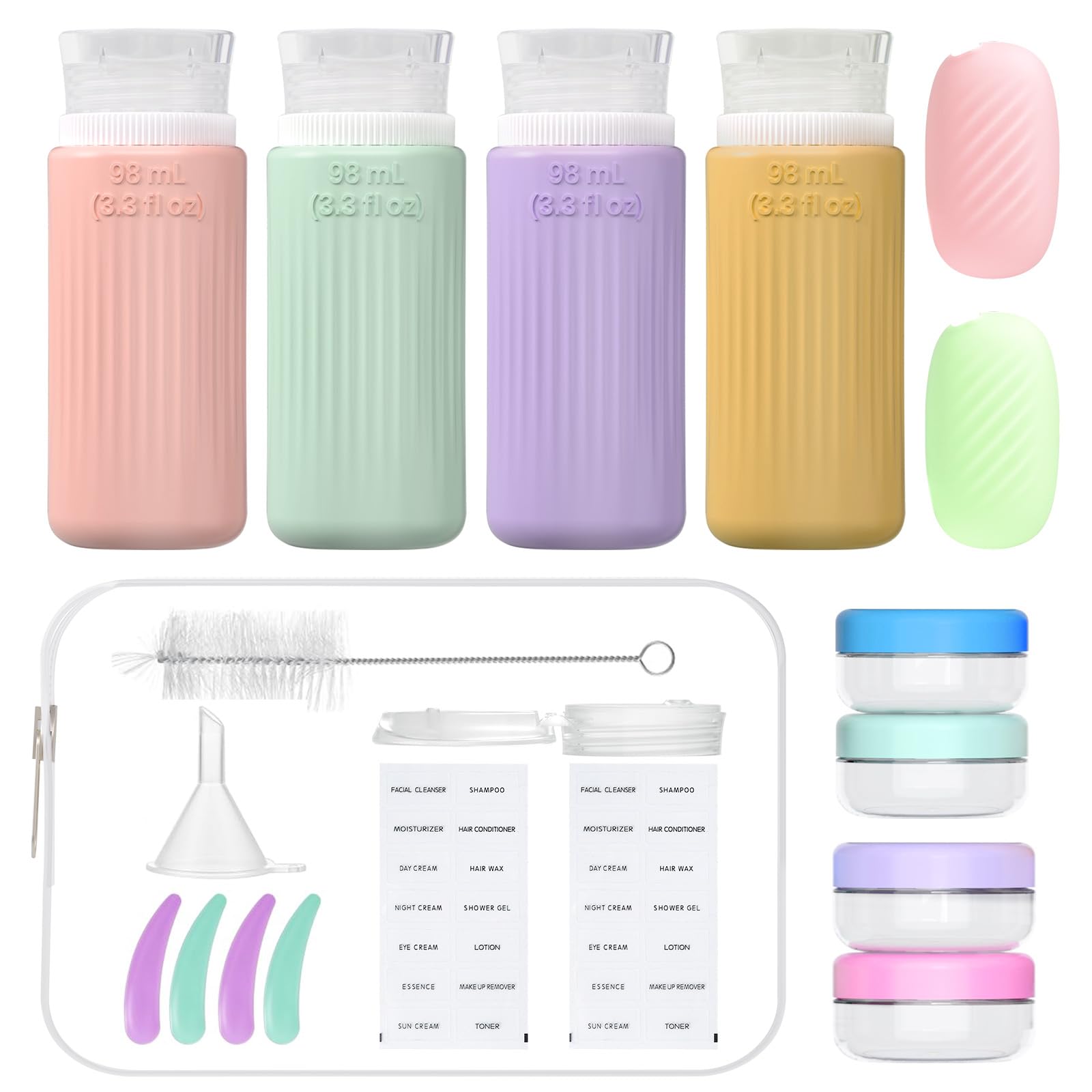 20-Piece Leak-Proof Silicone Travel Bottles Set - TSA Approved Ultrasonic Craft Toiletry Containers for Shampoo, Conditioner & Lotion | Perfect for Vacation Essentials, Air Travel & Camping Accessories (20 Pcs/V3)