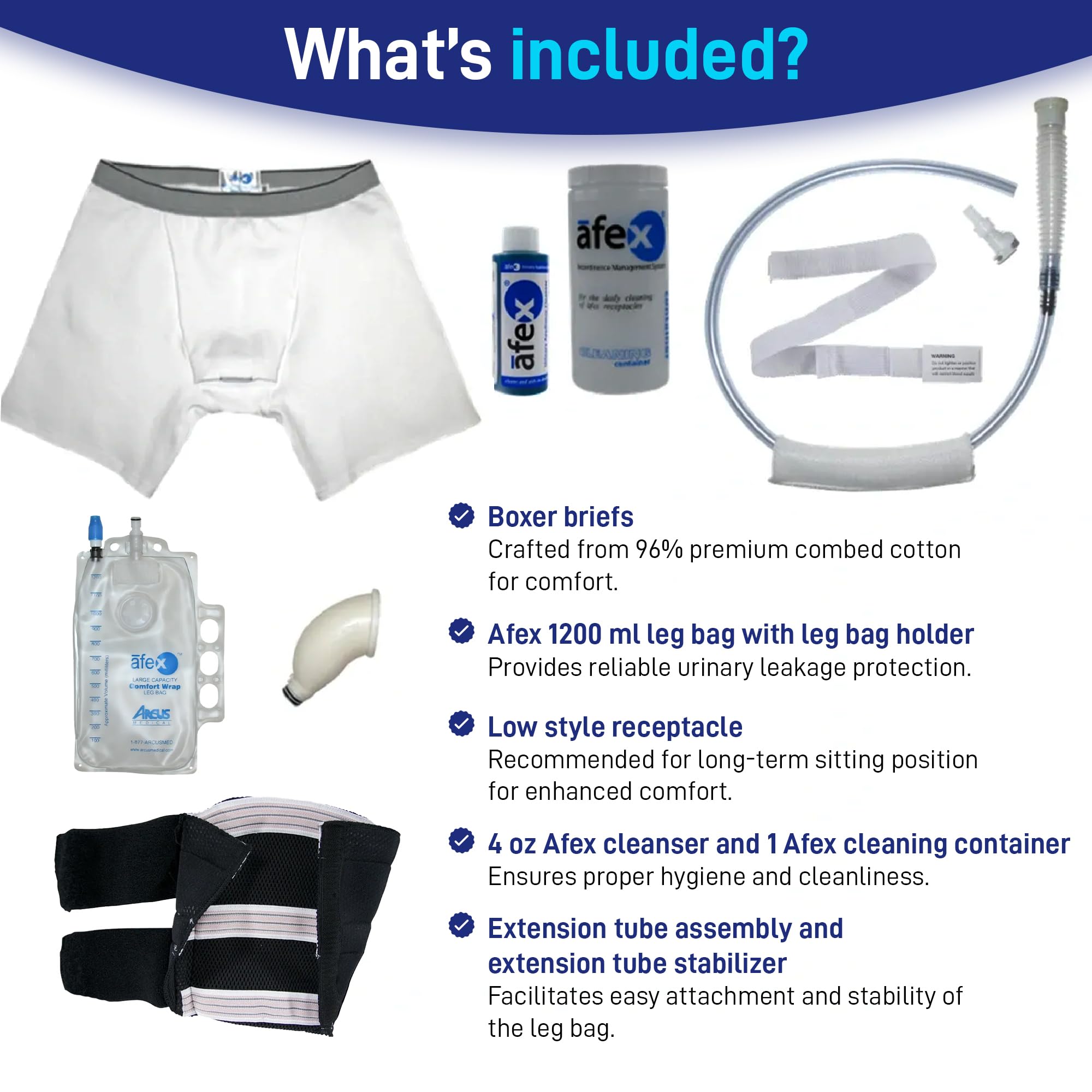 Afex Mobility Incontinence Management Kit with Black Leg Bag Holder - Large Waist Urinary Leakage Protection for Men | Wheelchair Users & Active Lifestyle | Comfortable & Discreet Solution for Daily Use