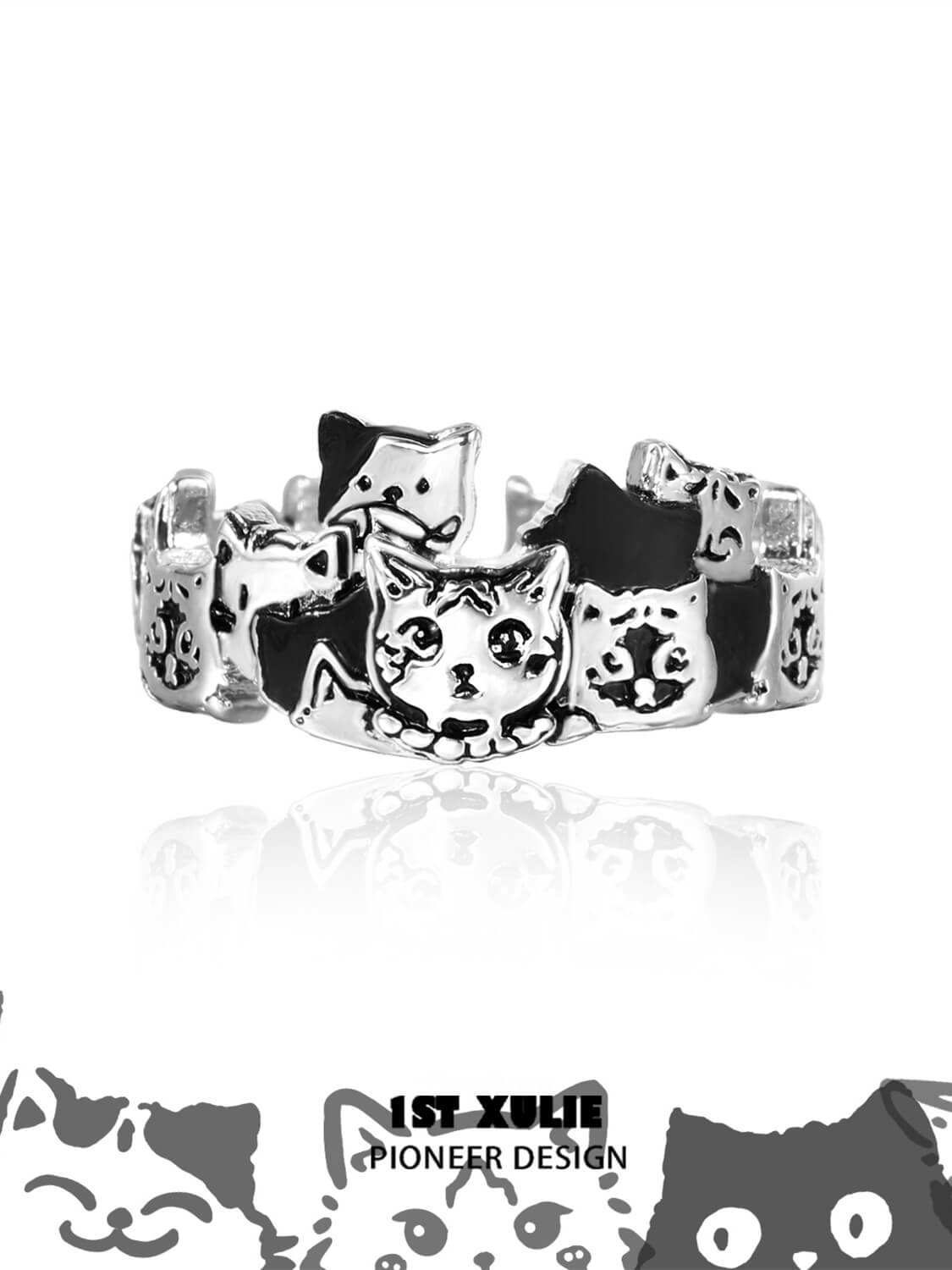 Graffiti Kitten S925 Sterling Silver Ring for Women - Dainty Cat Jewelry Gift for Cat Lovers - Perfect for Everyday Wear & Special Occasions