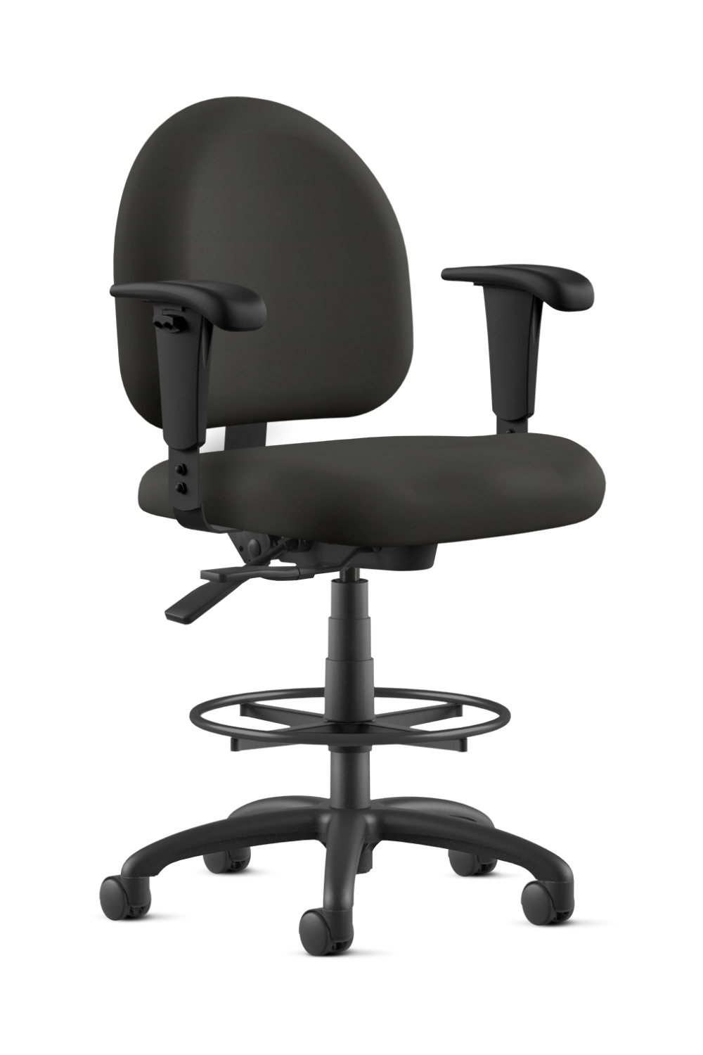 9 To 5 LOGIC 1725 CY36 Black Fabric Drafting Stool with Foot Ring and Mid Back Support - Ergonomic Office Chair for Architects, Designers & Artists - Perfect for Drafting Tables, Studios & Workspaces