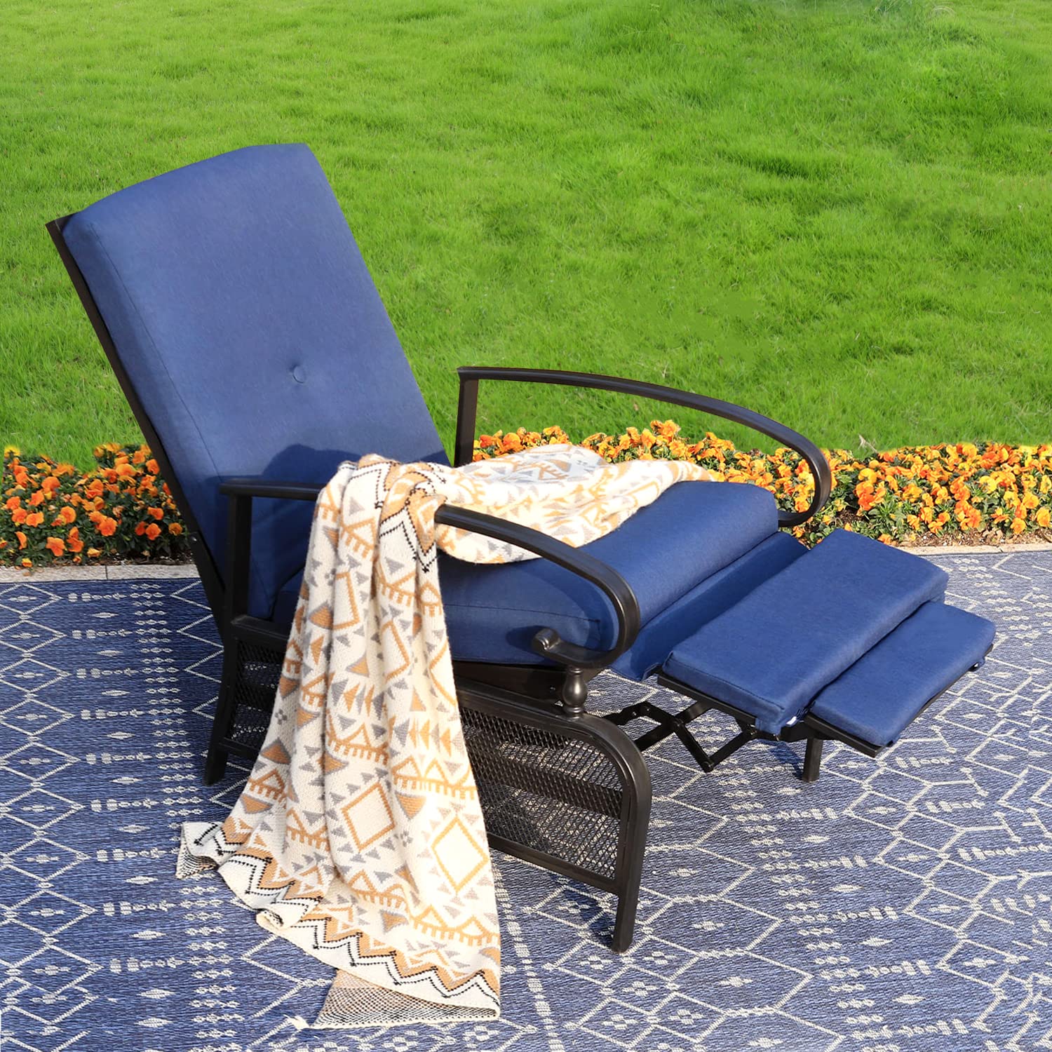 MFSTUDIO 2-Piece Adjustable Recliner Patio Chair Set - Heavy Duty Outdoor Lounge Chairs with Removable Olefin Cushions & 300lb Weight Capacity - Perfect for Poolside, Backyard, Deck Relaxation (Navy Blue)