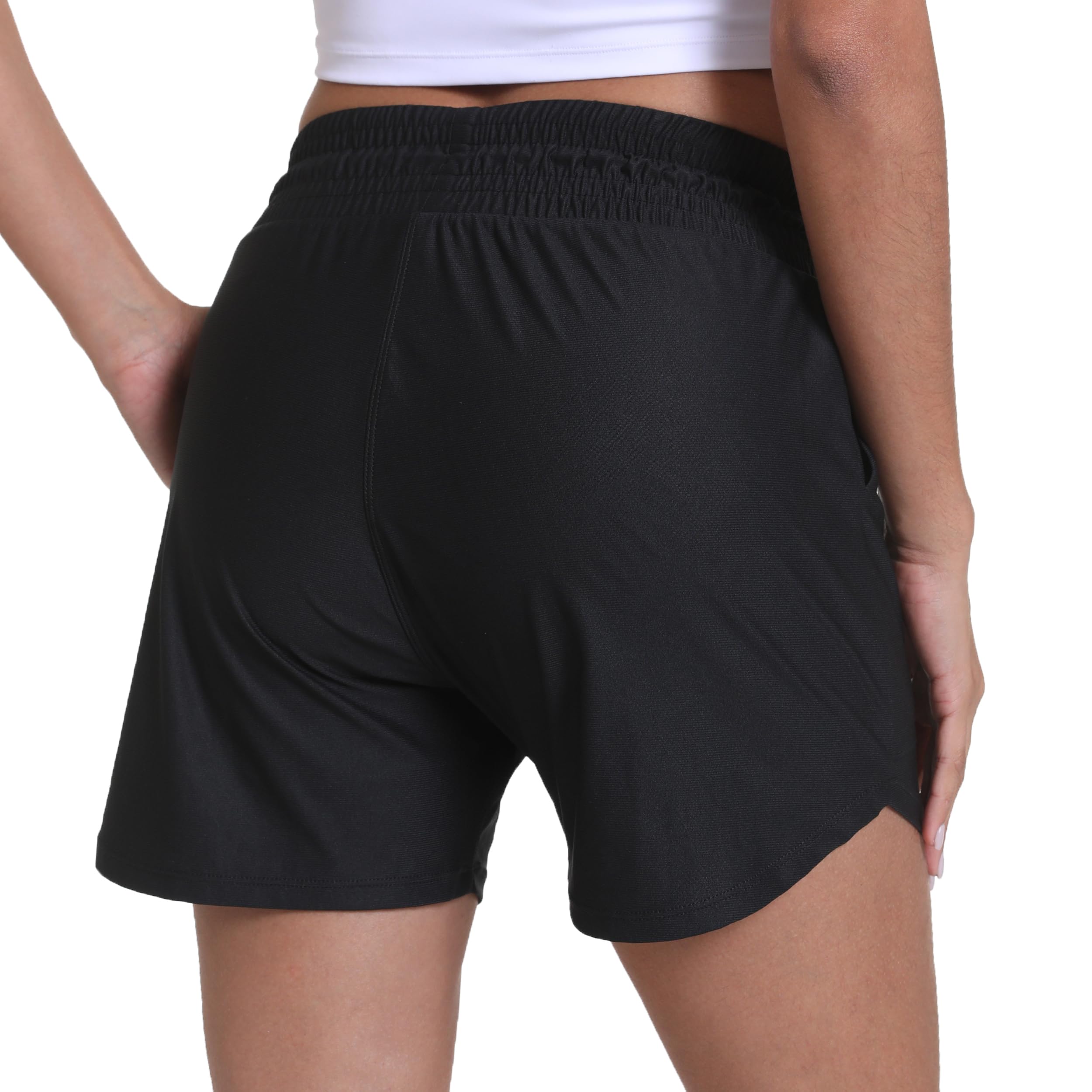 Haowind Women's Workout Shorts with Pockets - Mid Waist Athletic Running Shorts, Lightweight Gym Shorts with Liner - Perfect for Yoga, Jogging & Fitness Training