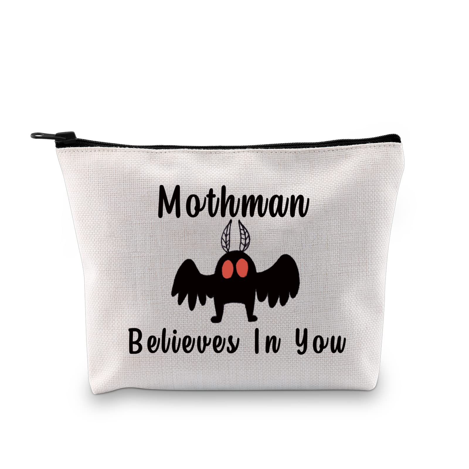 Funny Cryptid Mothman Makeup Bag - Mothman Believes In You - Unique Mothman Folklore Book Lover Gift for Cryptozoology Fans - Perfect for Cosmetics, Travel & Gothic Themed Parties